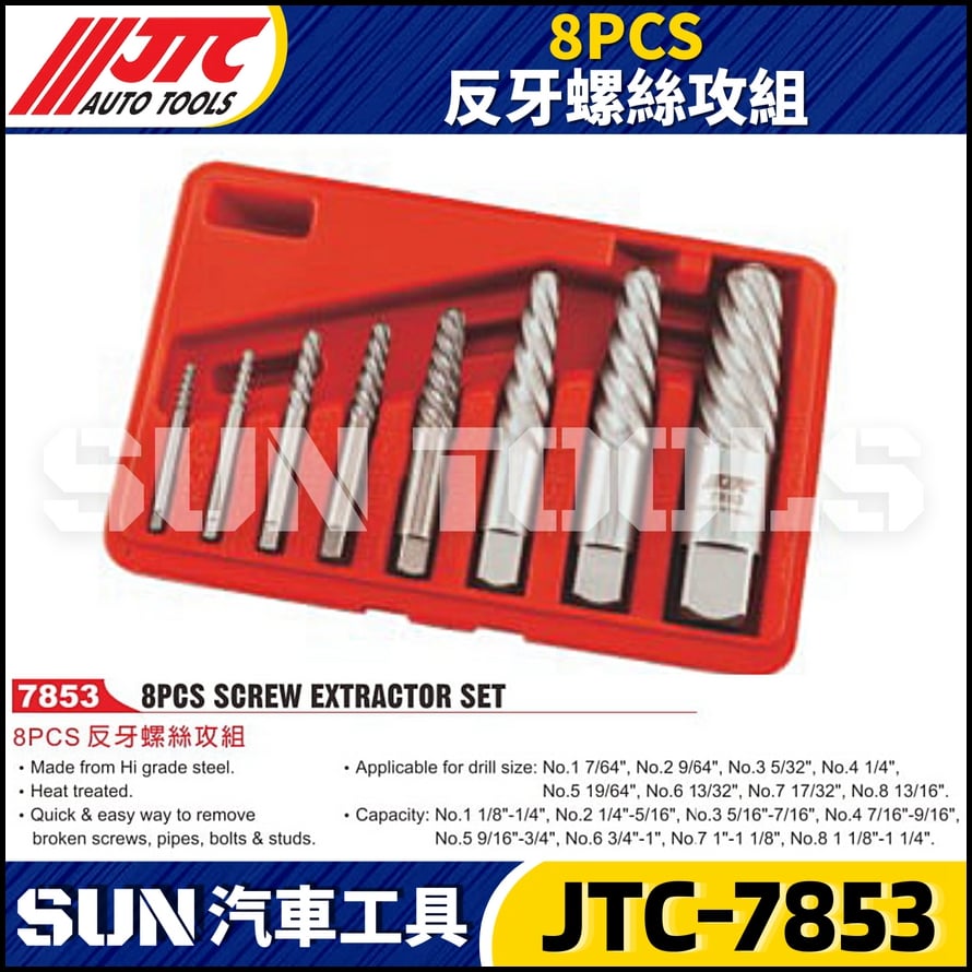 JTC-7853 8PCS 反牙螺絲攻組