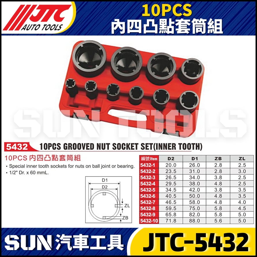 JTC-5432  10PCS 內四凸點套筒組
