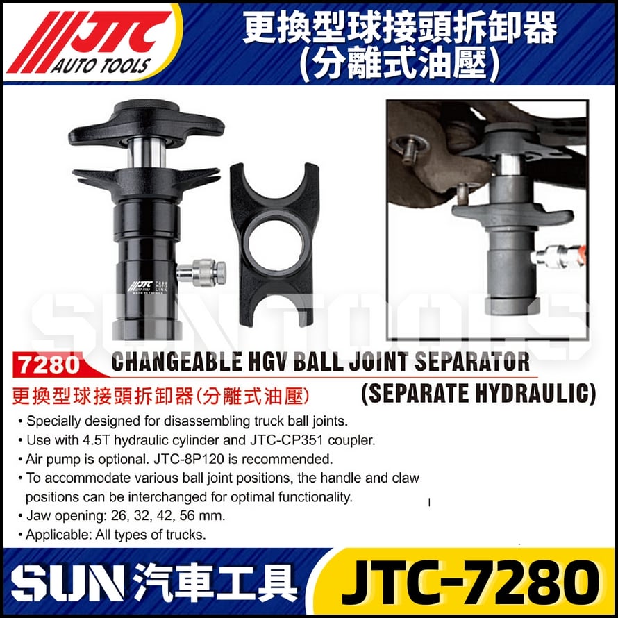 JTC-7280 更換型球接頭拆卸器 (分離式油壓)