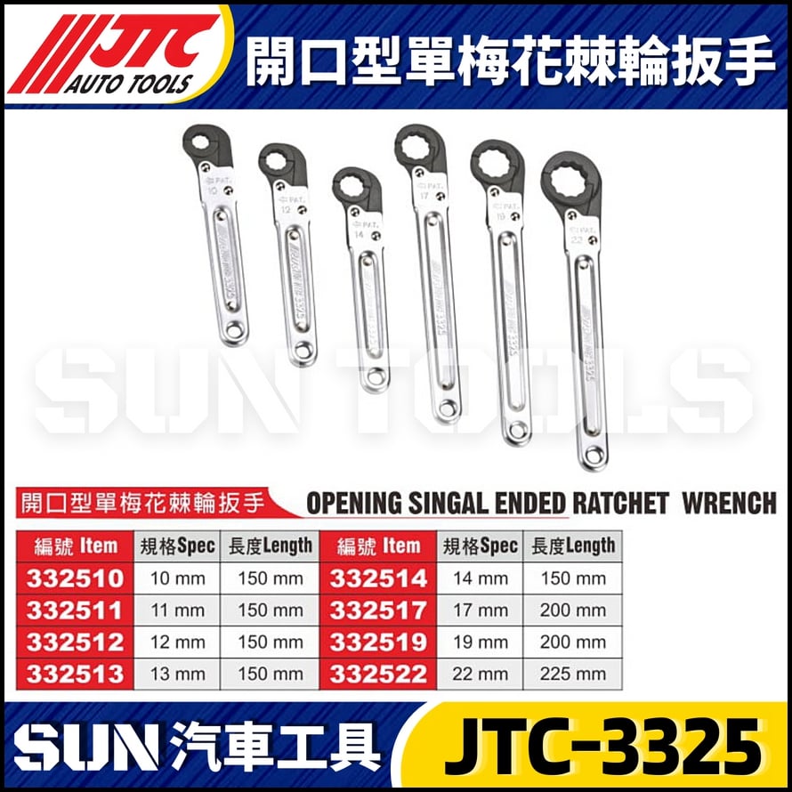 JTC-332510 332511 332512 332513 332514 332517 332519 332522 開口型單梅花棘輪扳手