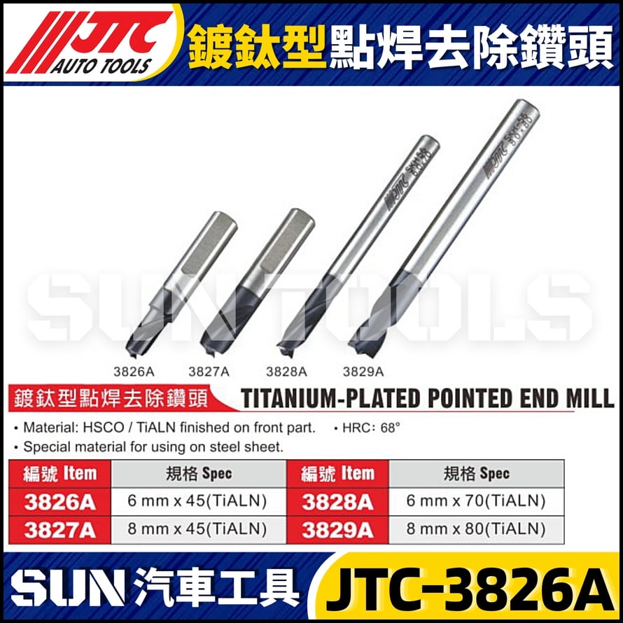 JTC-3827A 3828A 3829A 鍍鈦型點焊去除鑽頭
