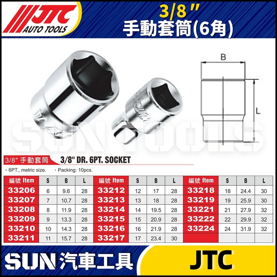 JTC-332  3/8" 手動套筒 (6角)