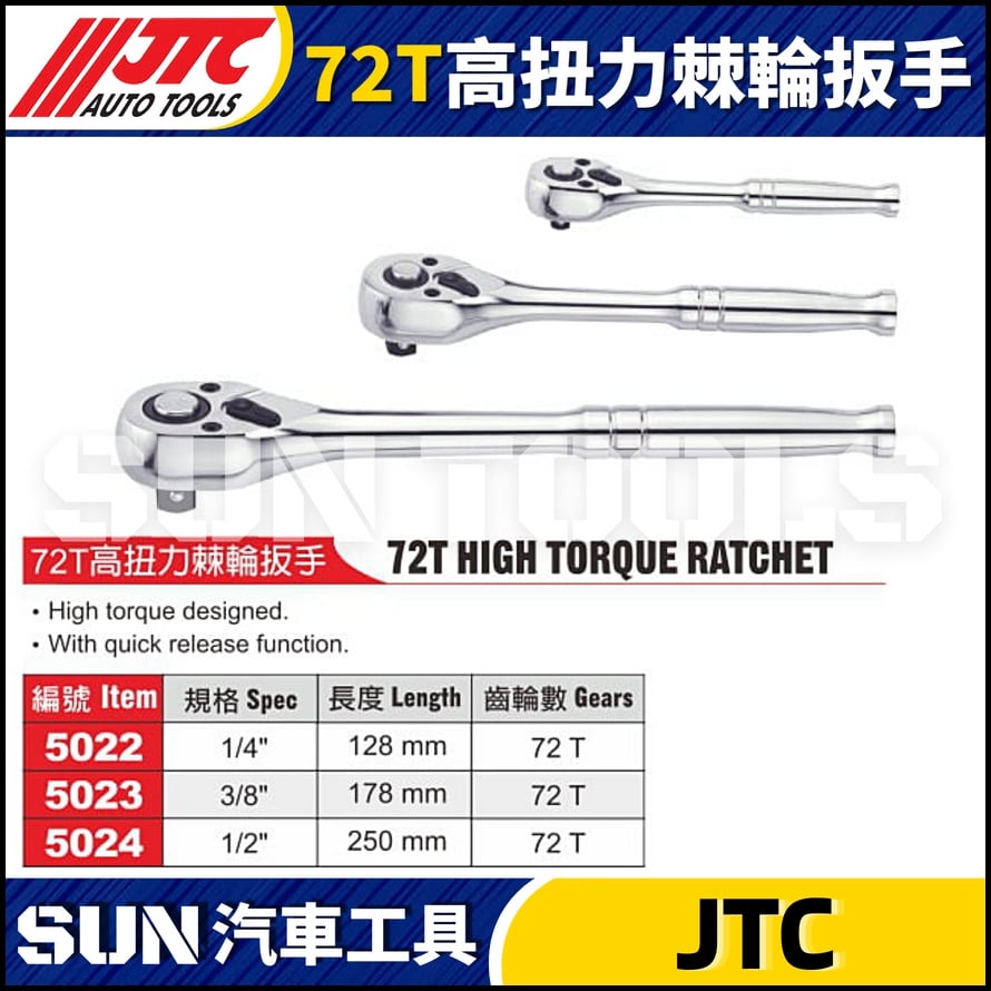 JTC-5022 5023 5024  72T 高扭力棘輪扳手