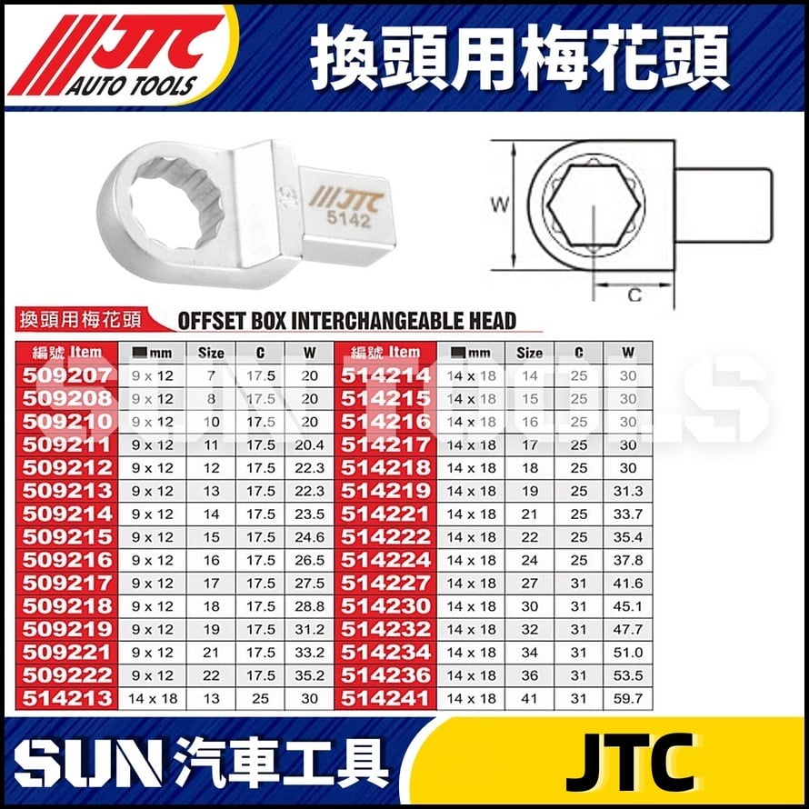 JTC-509207~509222  9x12 換頭用梅花頭