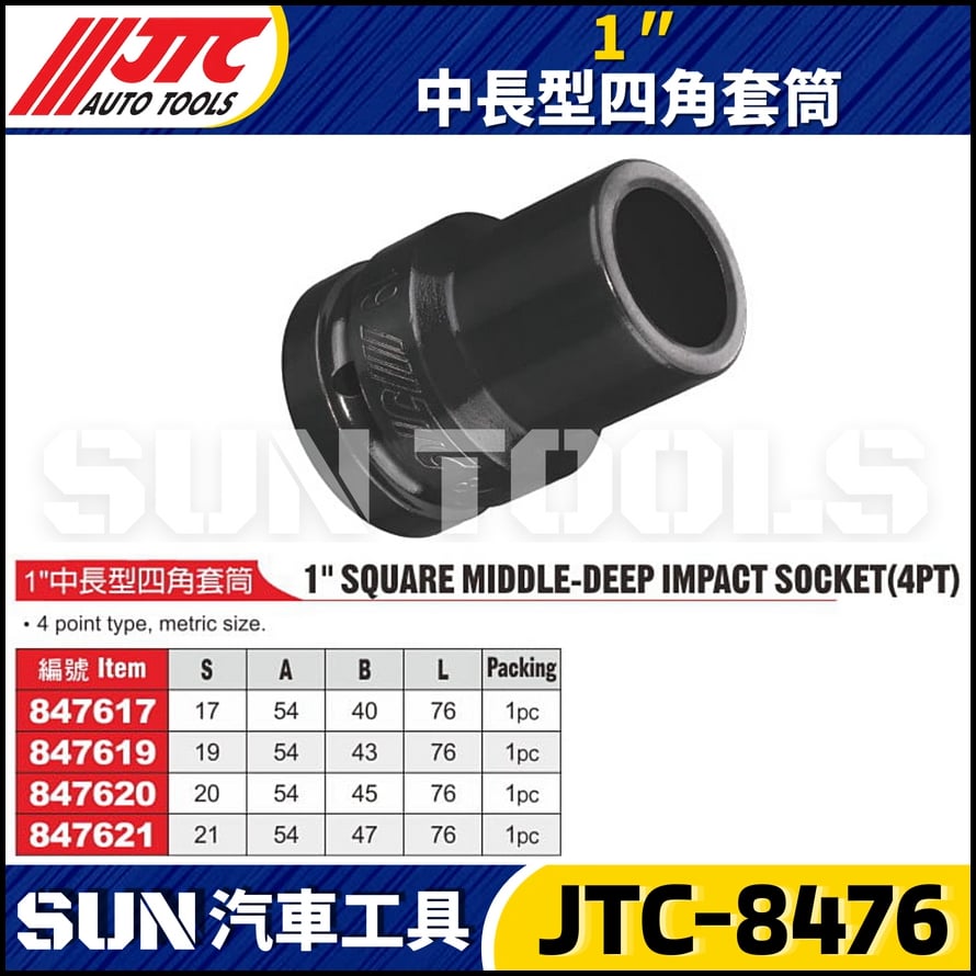 JTC-847617 847619 847620 847621 1" 中長型四角套筒