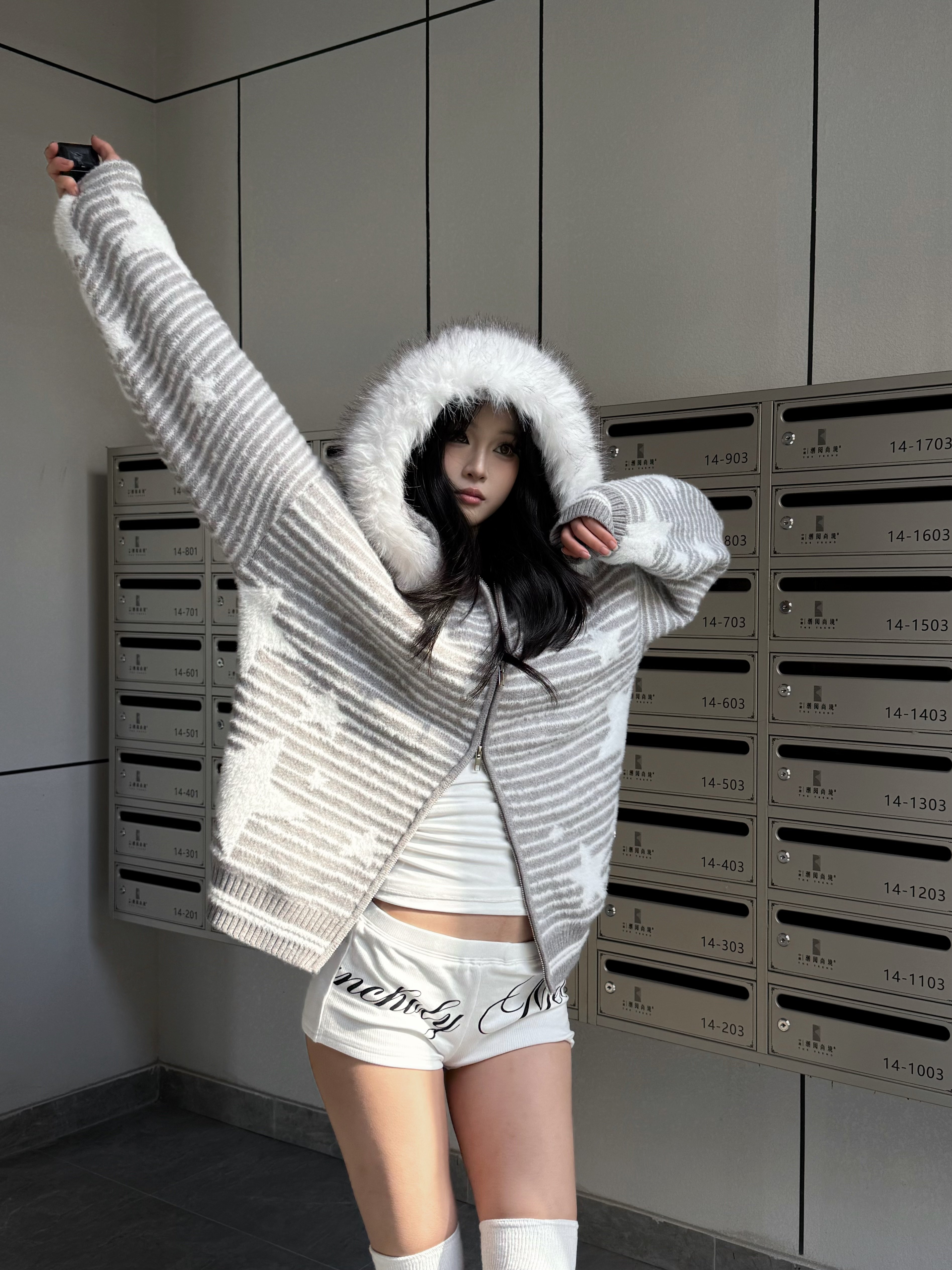 復古條文星星針織外套