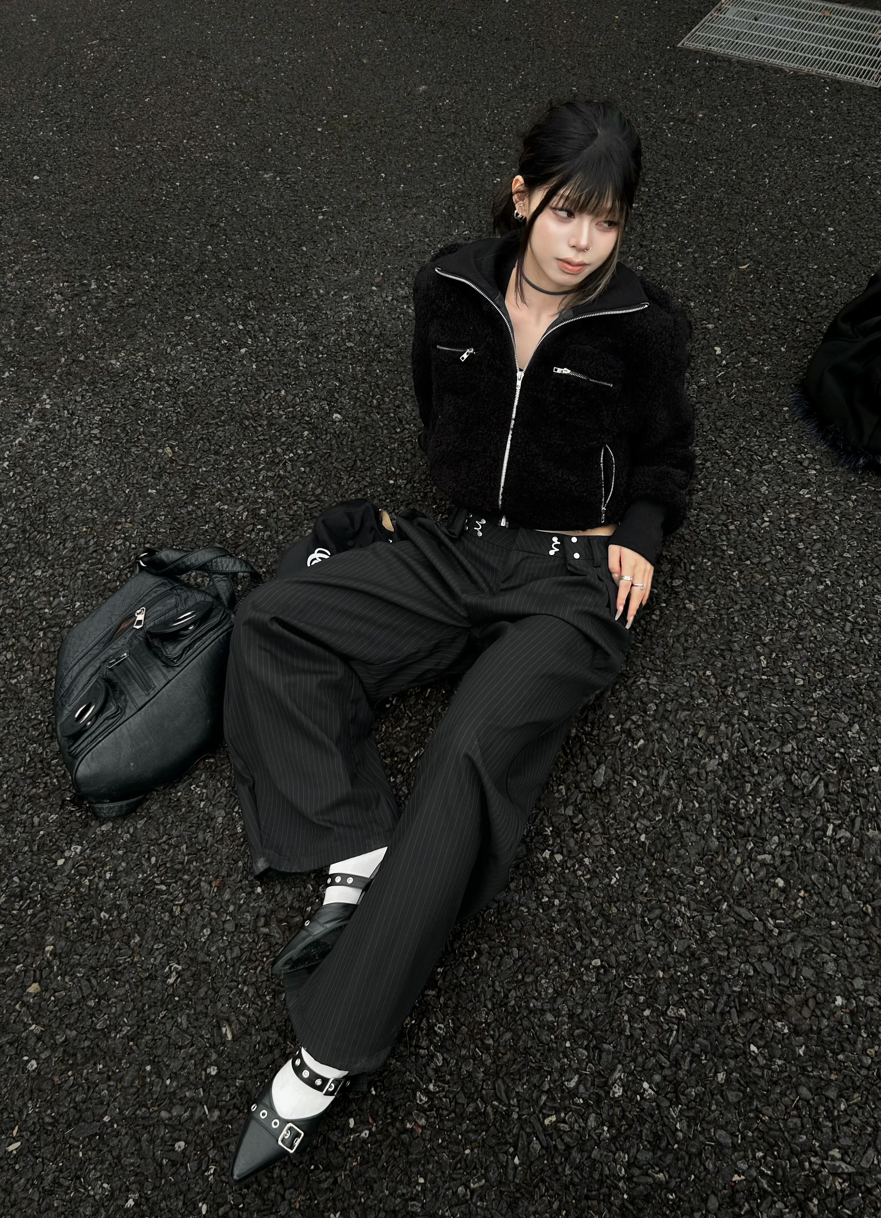 韓系羊羔毛立領合身外套