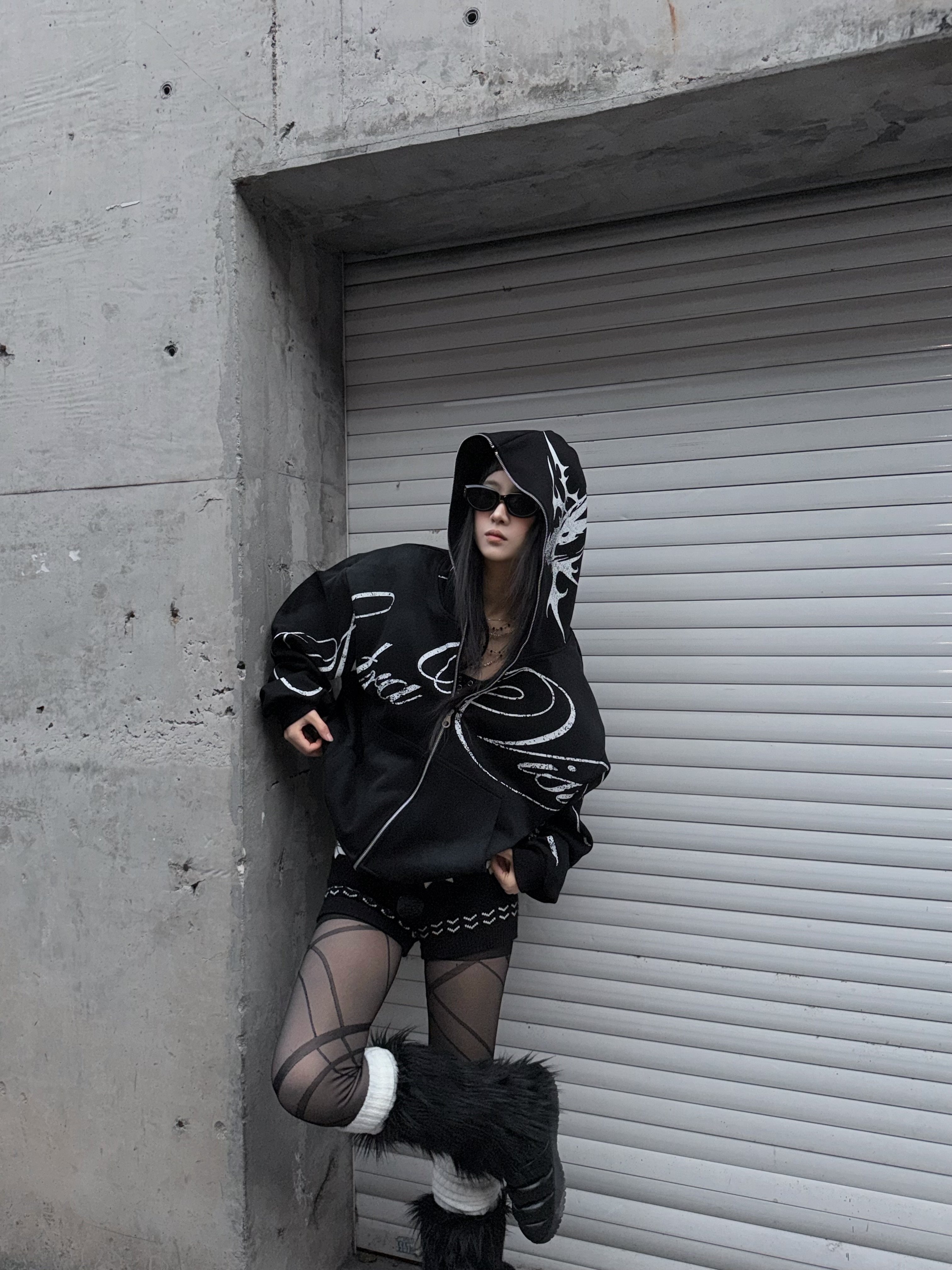 美式街頭中性全拉鏈字母外套