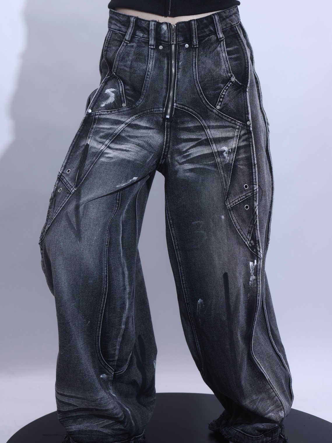 小眾設計重磅不規則塗鴉牛仔褲