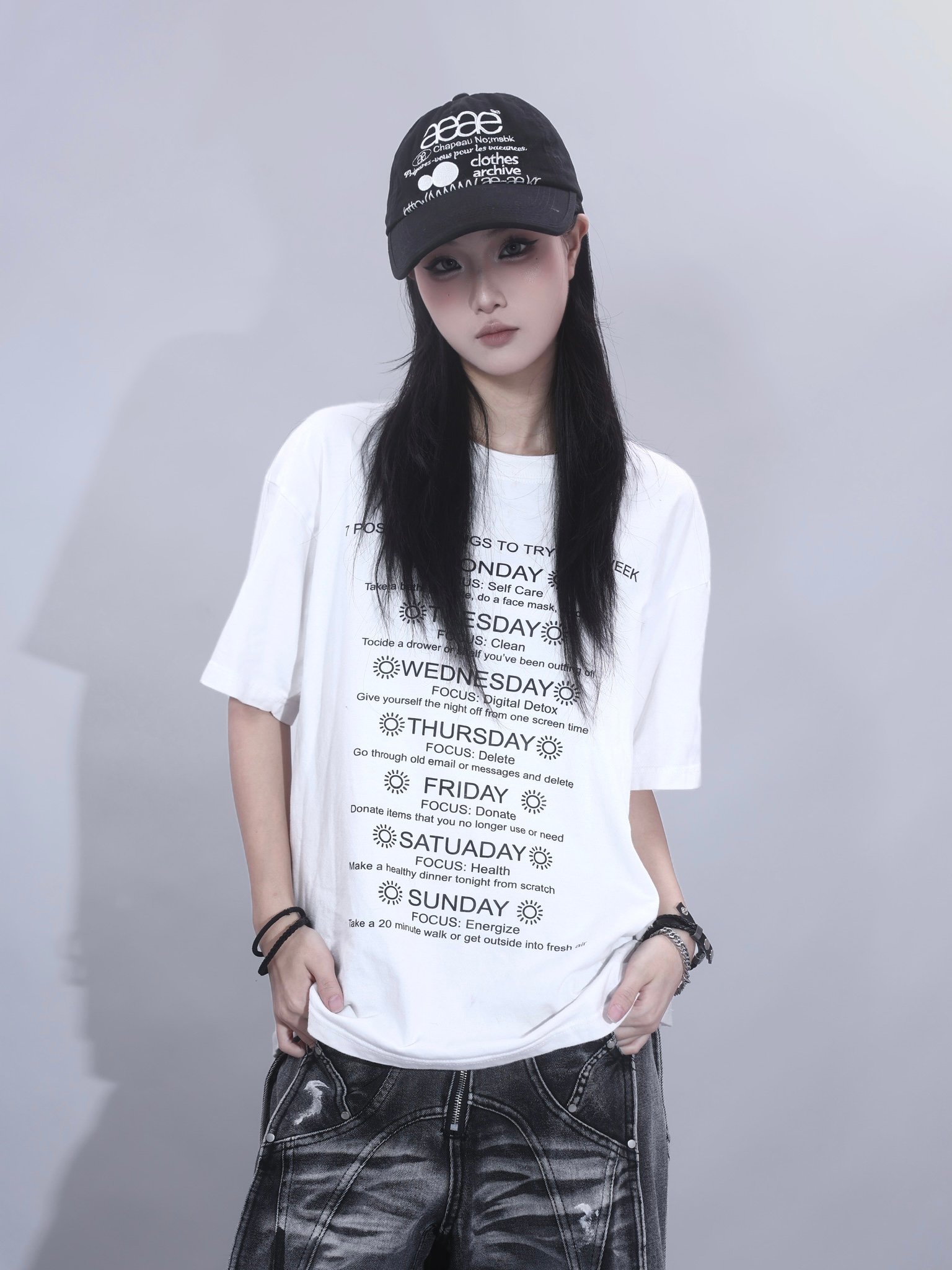 韓系小眾字母印花圓領T恤