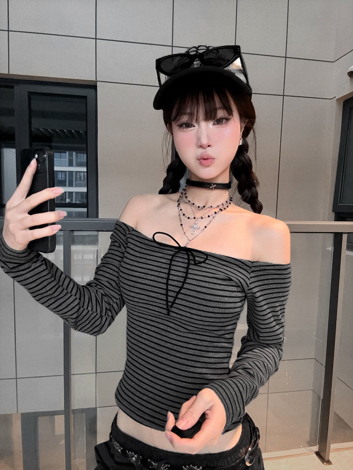 莫代爾棉日常韓系條紋平口上衣