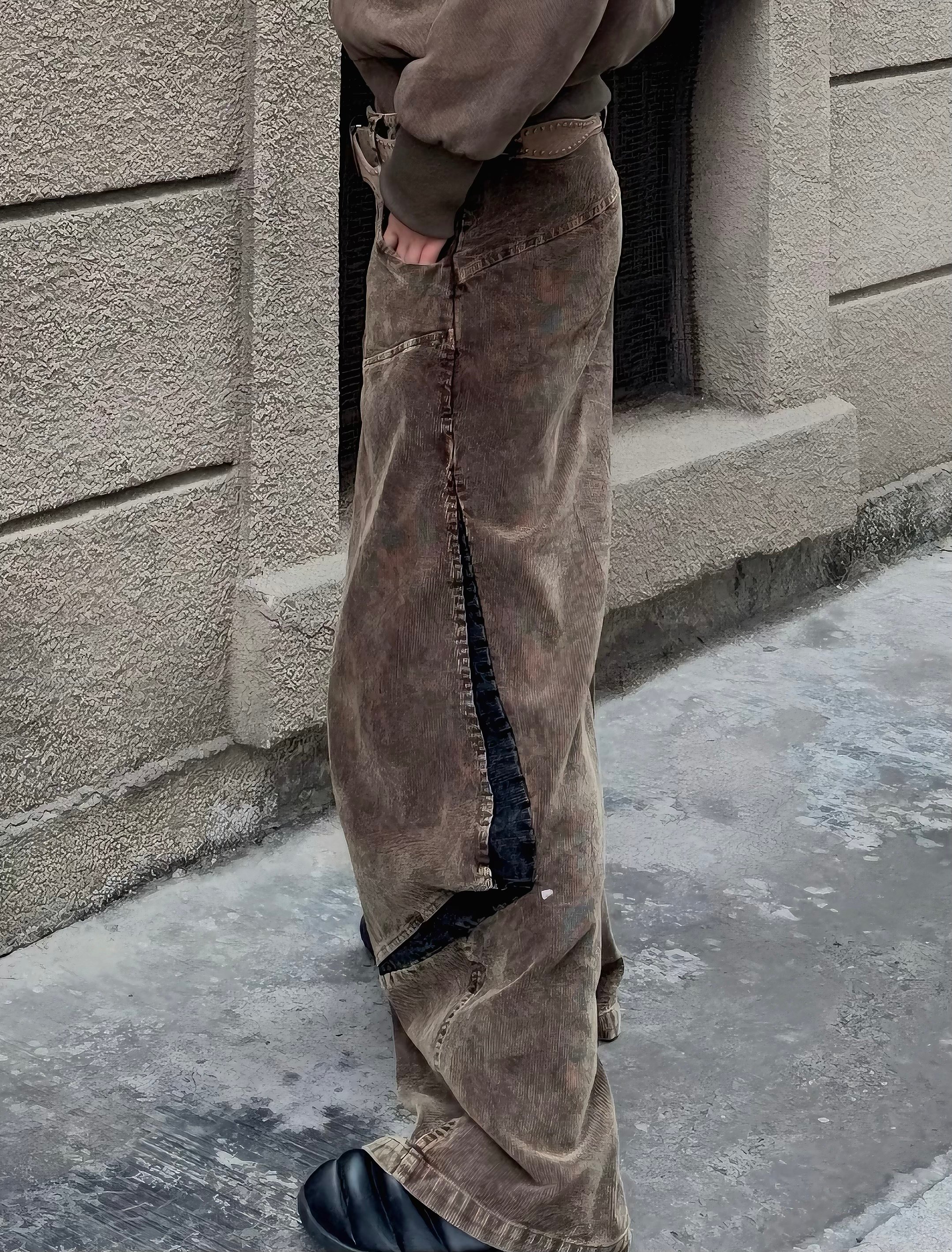 美拉德燈絨芯闊腿彎刀褲