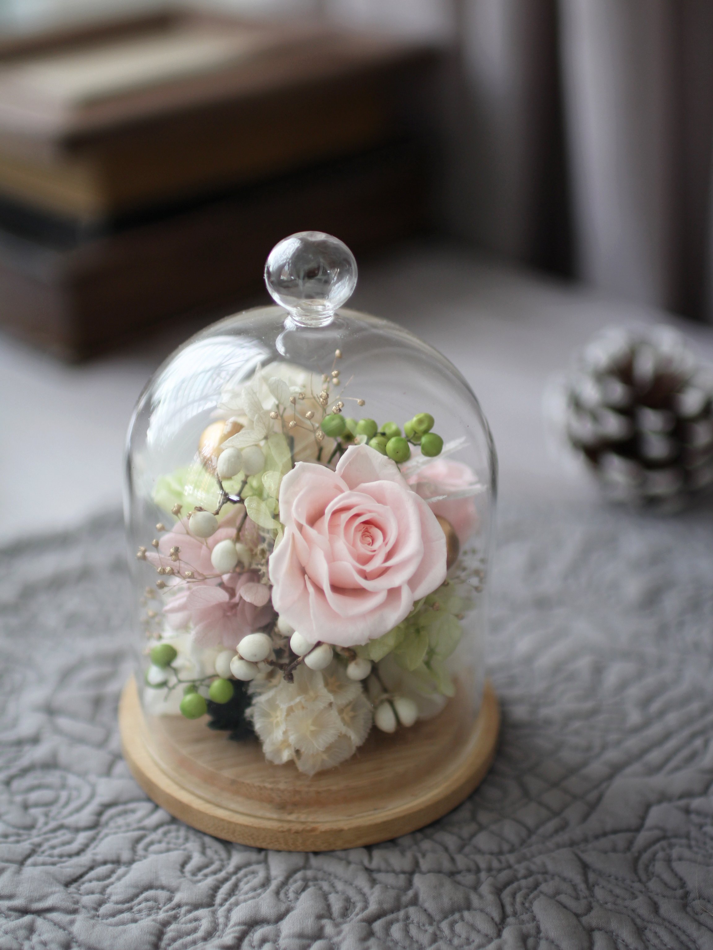 永生花玻璃鐘罩 / 輕柔粉 NT1980