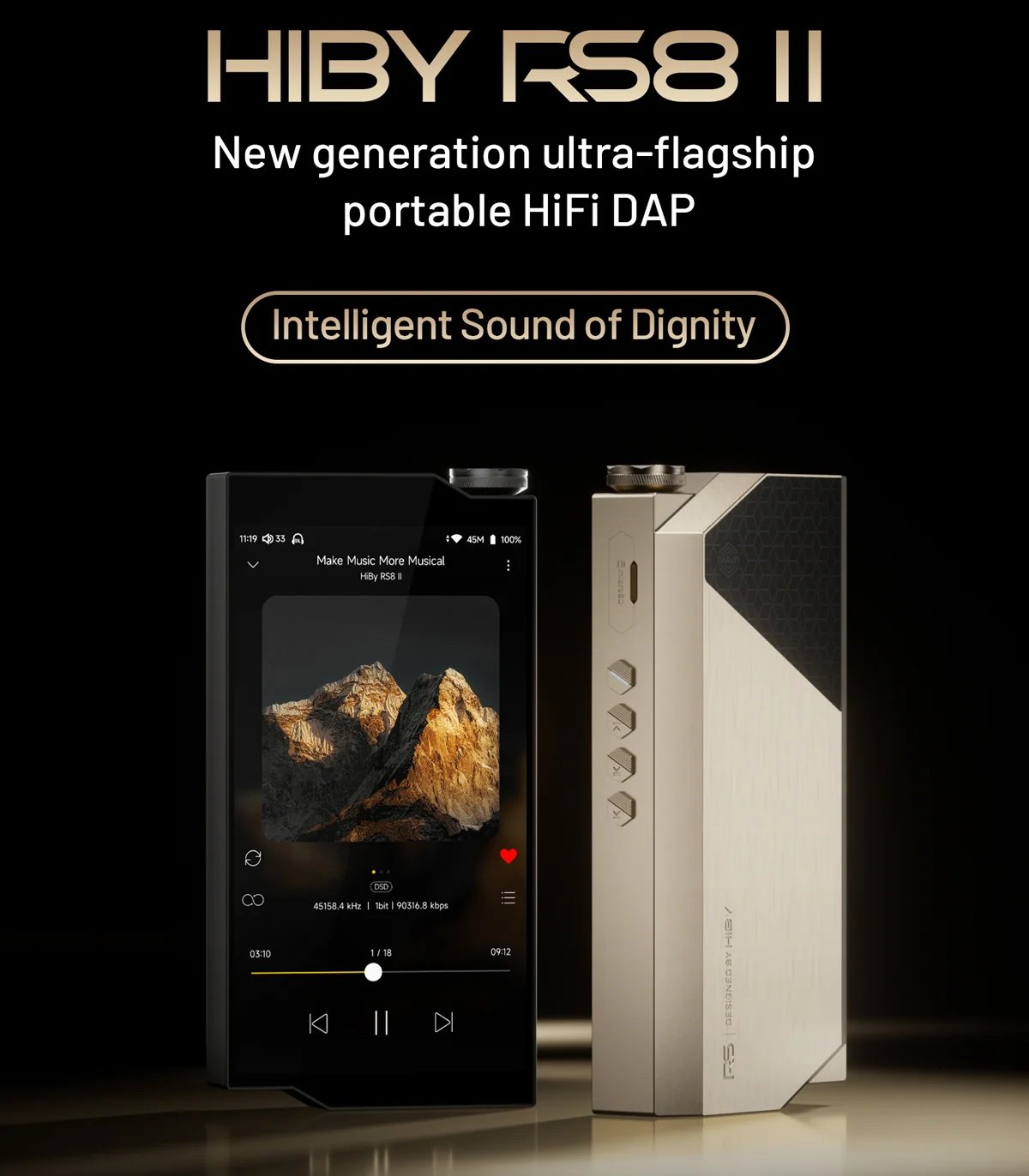 Hiby RS8 II 旗艦音樂播放器 AI 音色模擬 Hi-Fi 播放器｜DARWIN III R2R 架構 × Qualcomm 8Gen2 平台 × 46.8Wh 高電壓電池