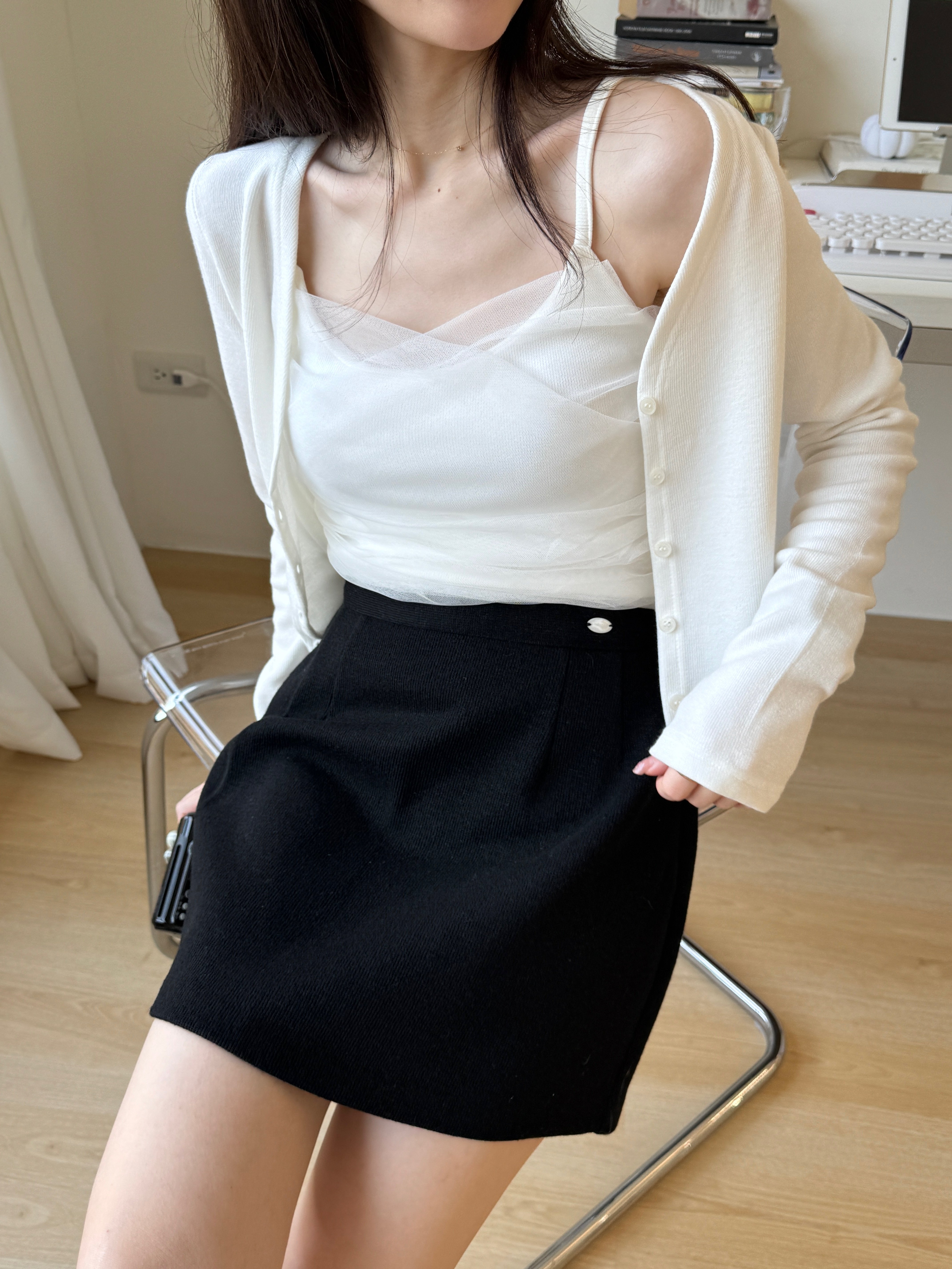 新增新色回歸) AL07 細肩網紗bar背心+小罩衫set 2色