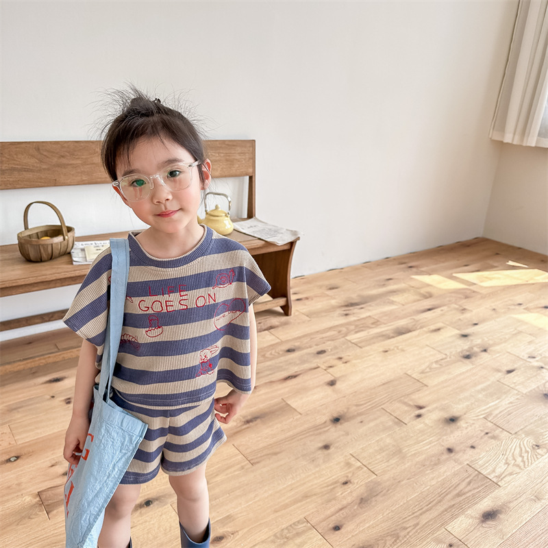 刺繡寬條紋二件套 (藍/綠) 刺繡寬條紋二件套 (藍/綠)