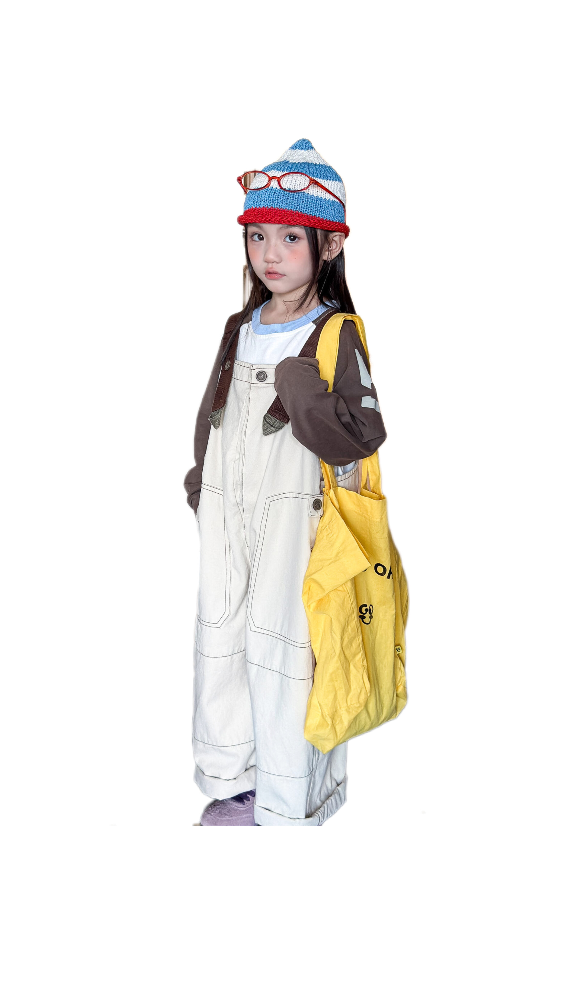 韓版男女童吊帶工作寬褲(米/藏青)