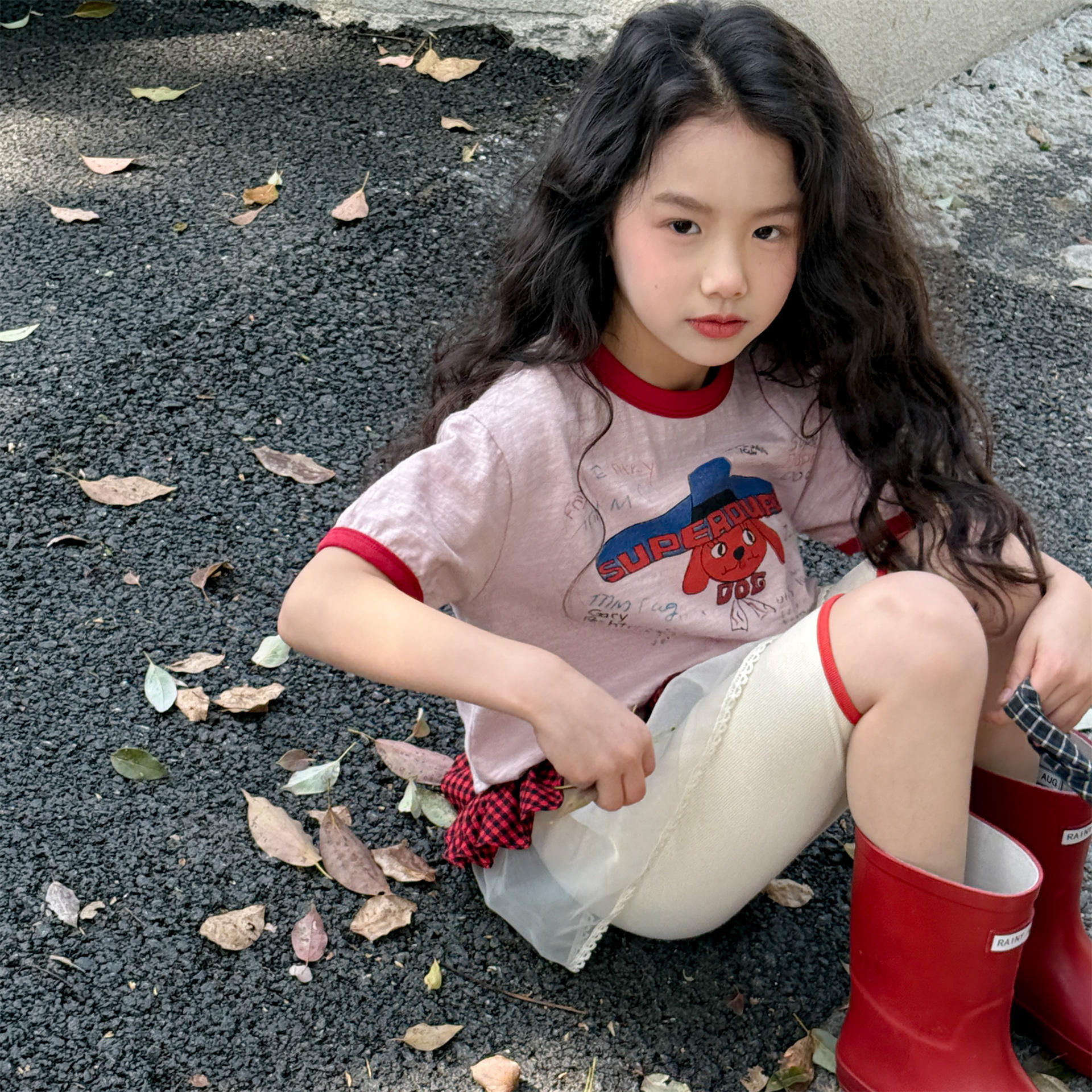 男女童大帽狗短T (米/黃/粉/花灰) 男女童大帽狗短T (米/黃/粉/花灰)