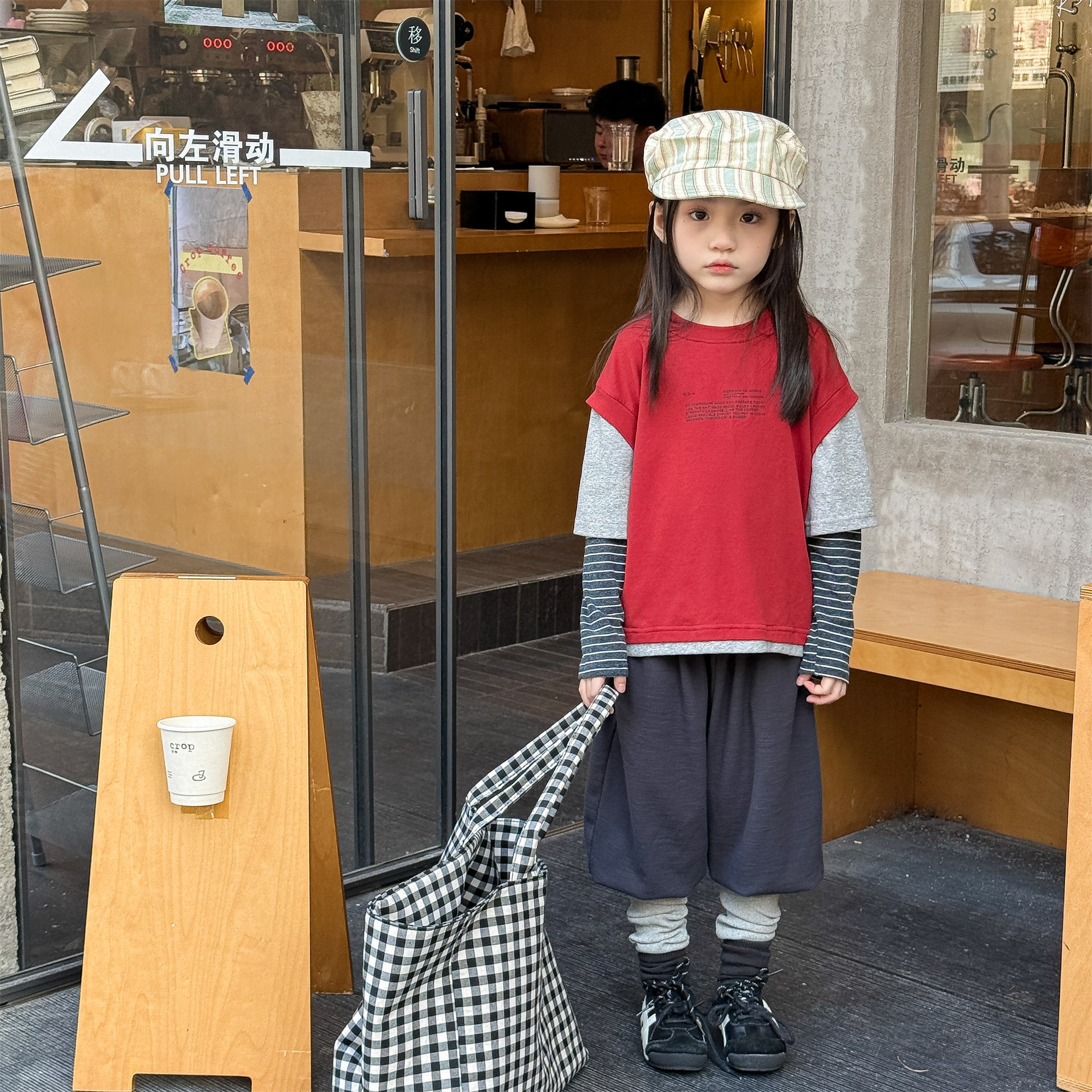 男女童造型假三件上衣 (深灰/紅/藍)