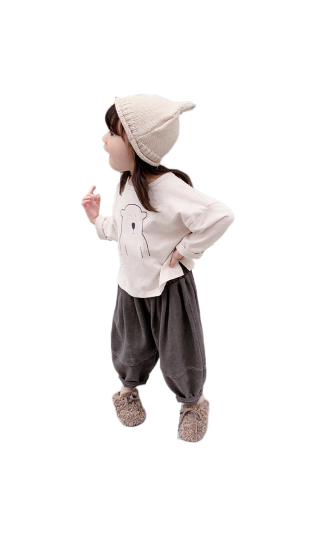 韓版男女童燈籠休閒褲 (灰/米)