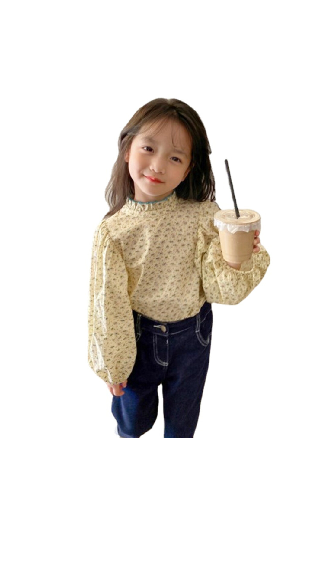 碎花立領泡泡袖上衣