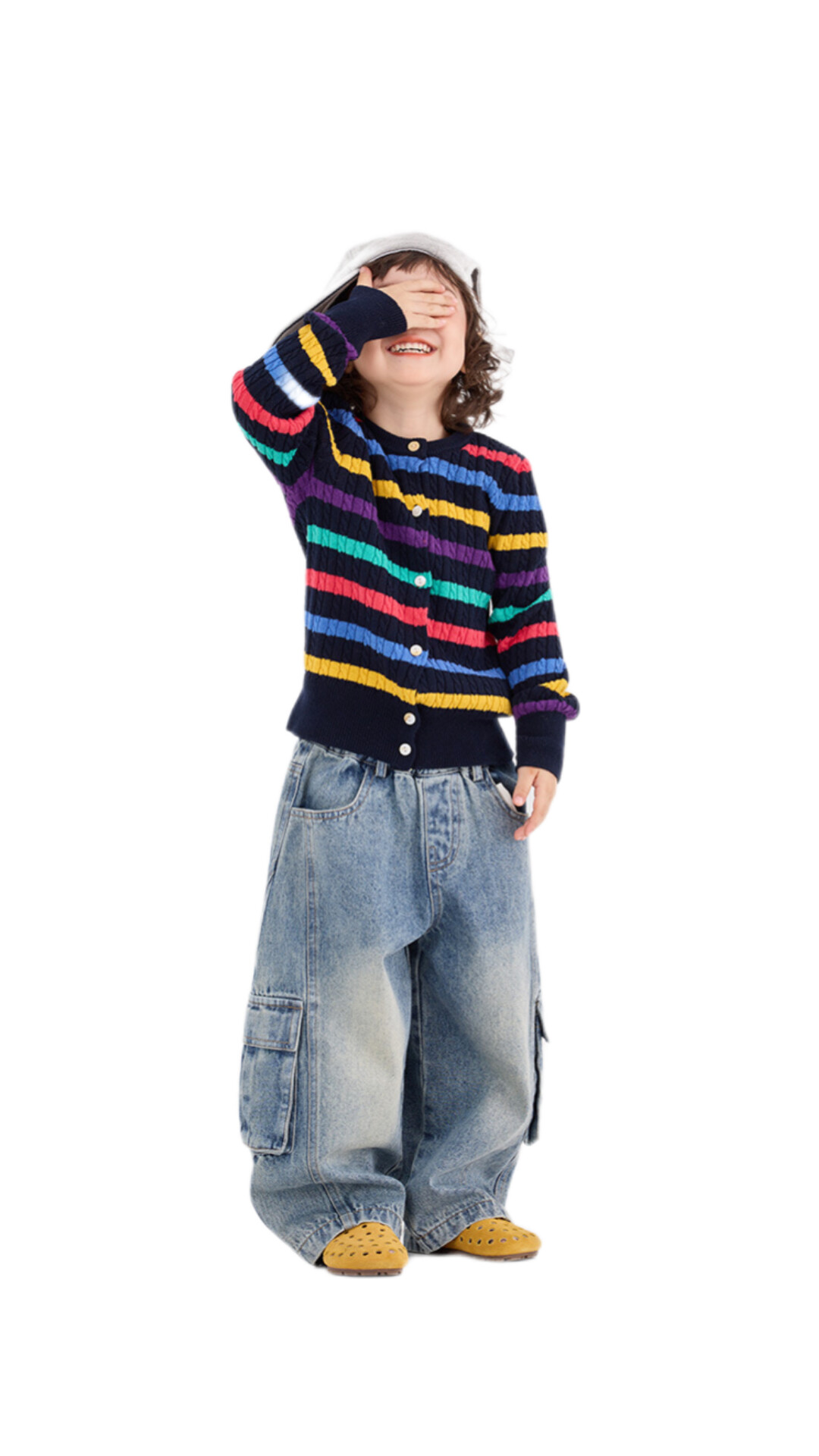 彩色條紋毛衣小外套