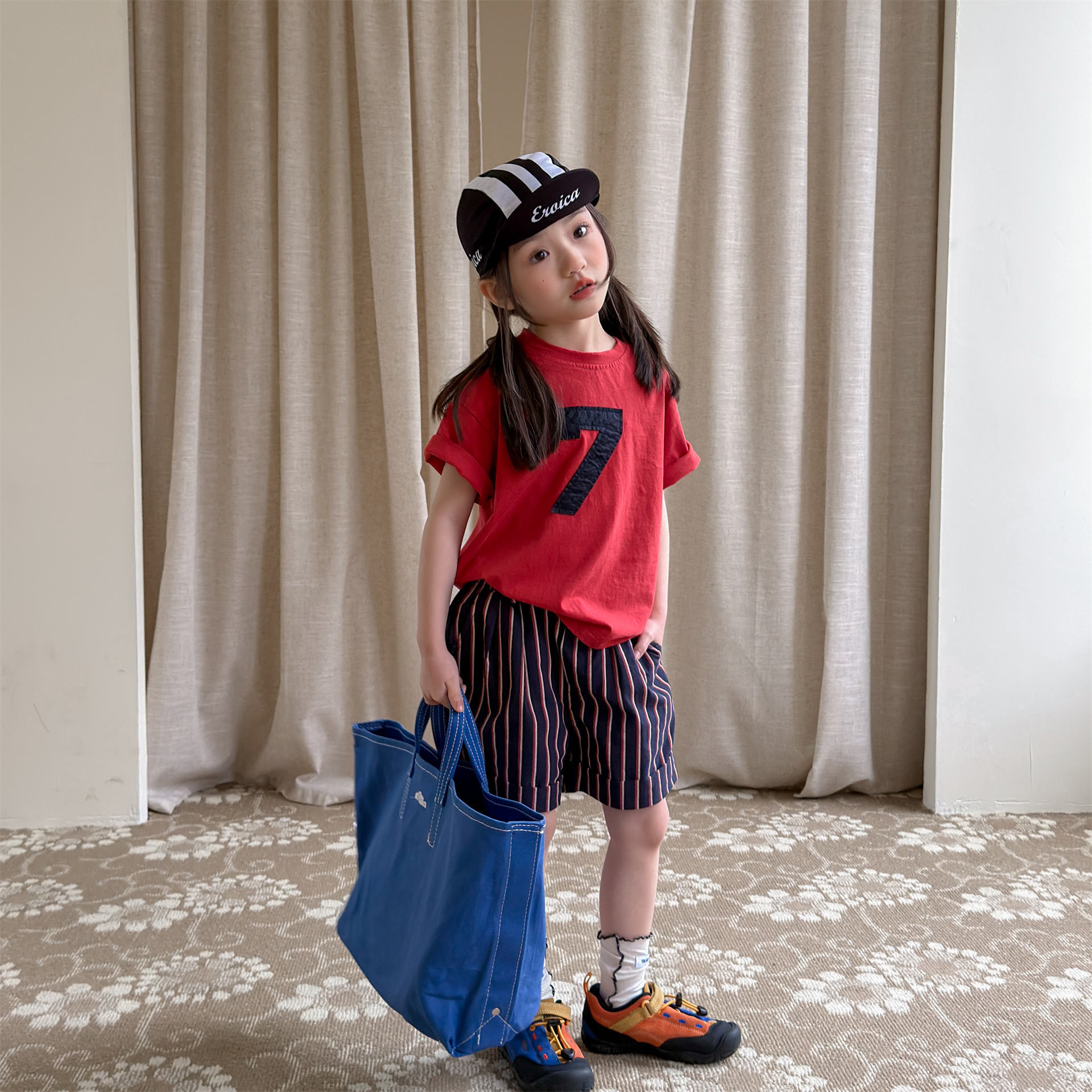 男女童條紋西裝短褲 (藏青/藍)