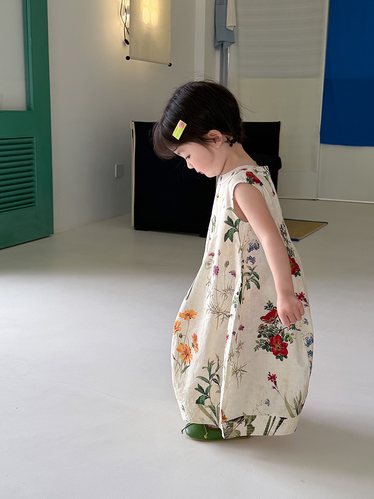 印花連身燈籠洋裝