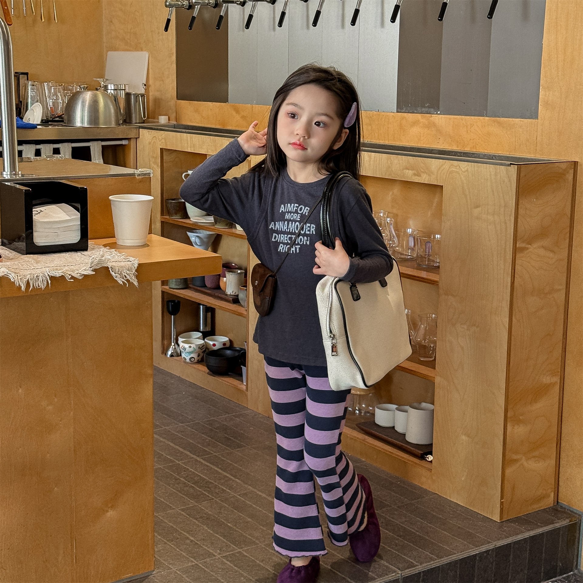 韓版男女童百搭長T (杏/藏青)