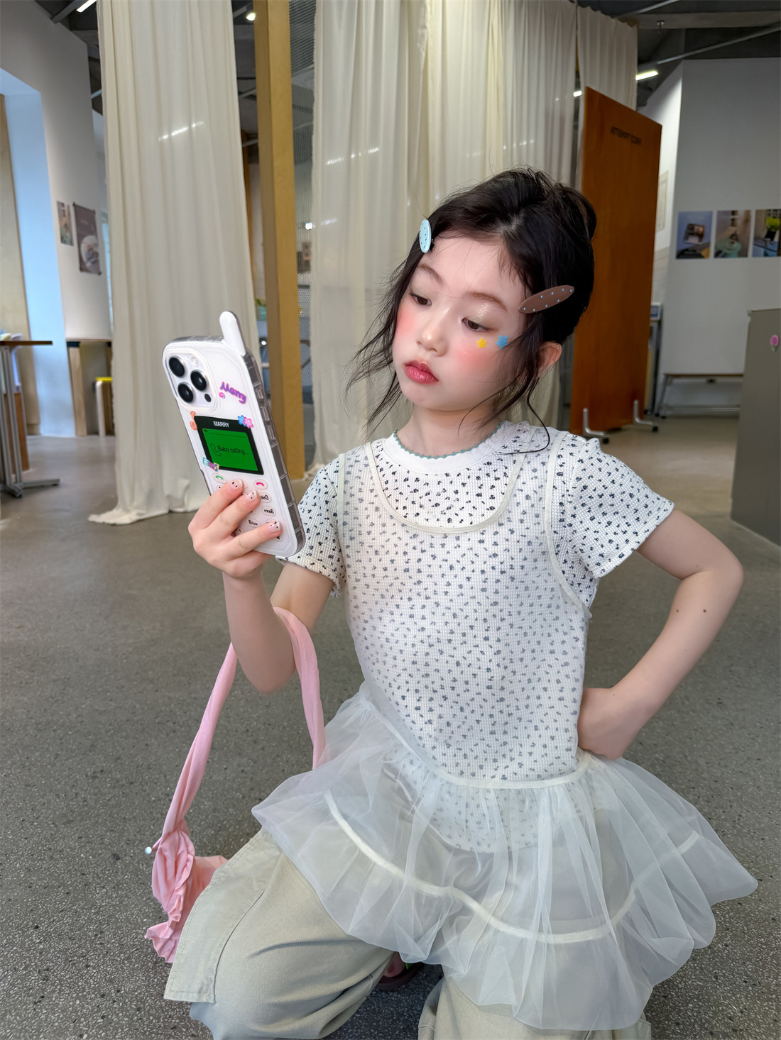 小碎花網砂背心裙二件式上衣