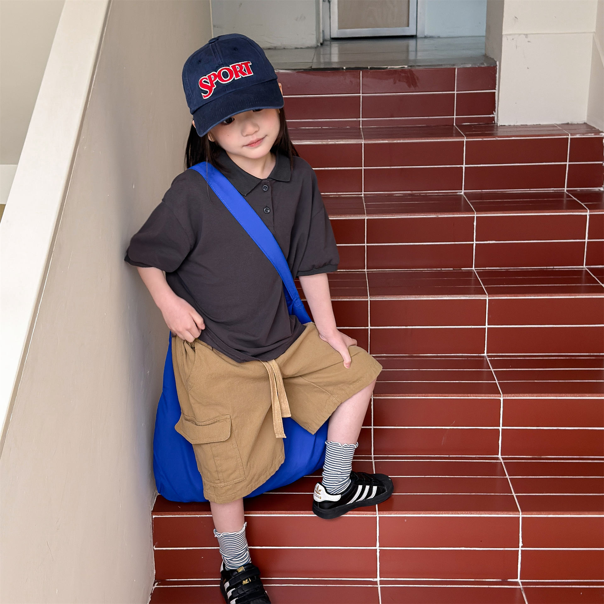 男女童五分工作短褲 (深灰點點/卡其)