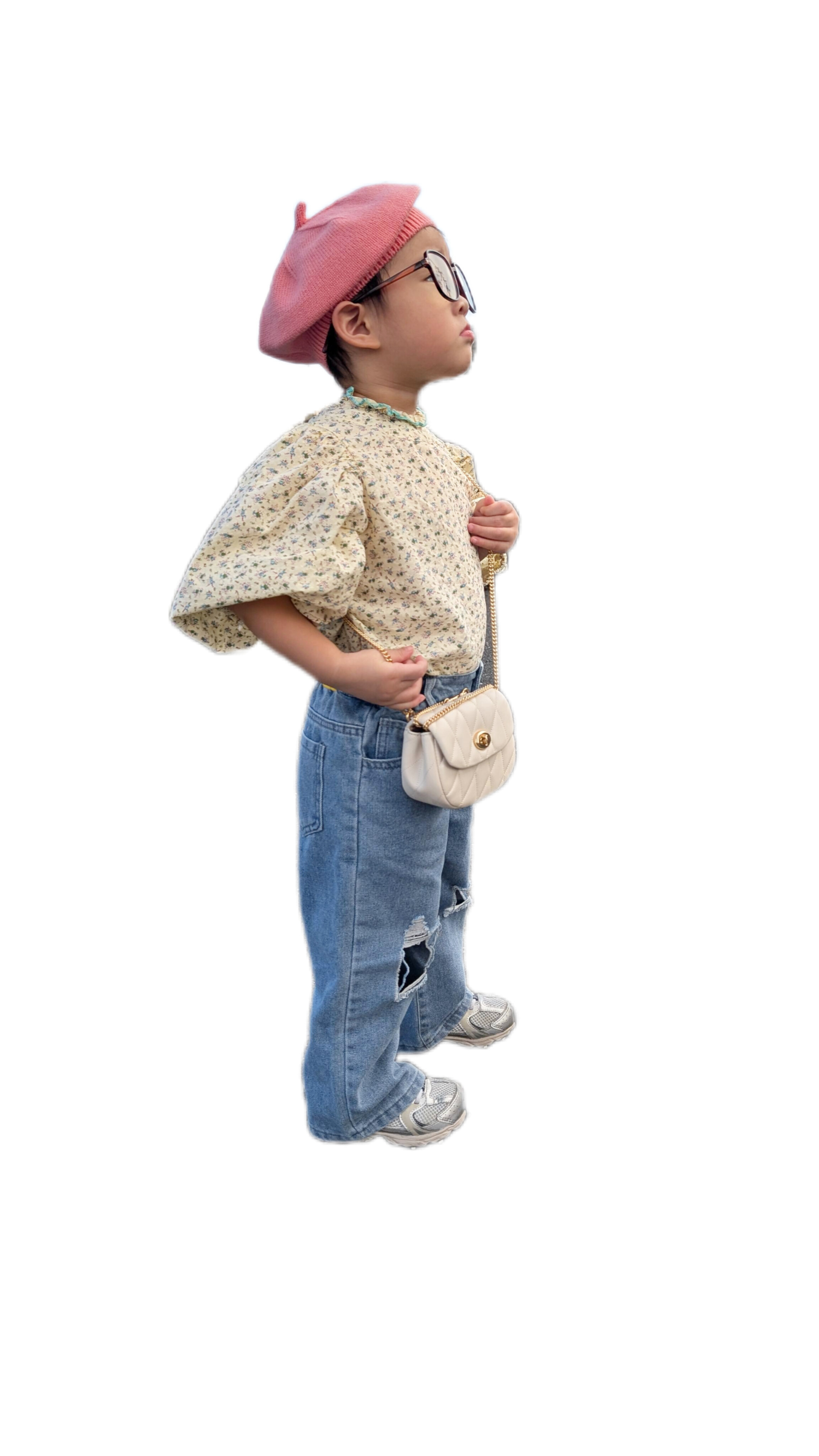 個性破洞闊腿牛仔褲