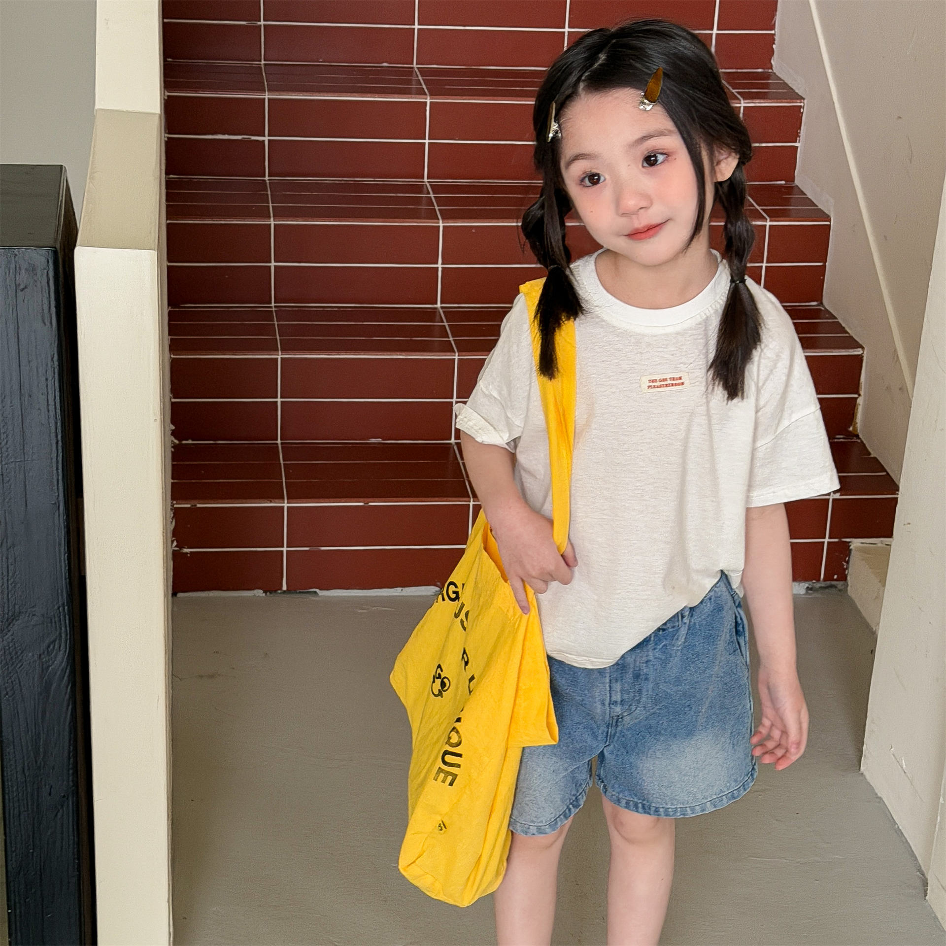 男女童小mark百搭短T (米/綠/藍)