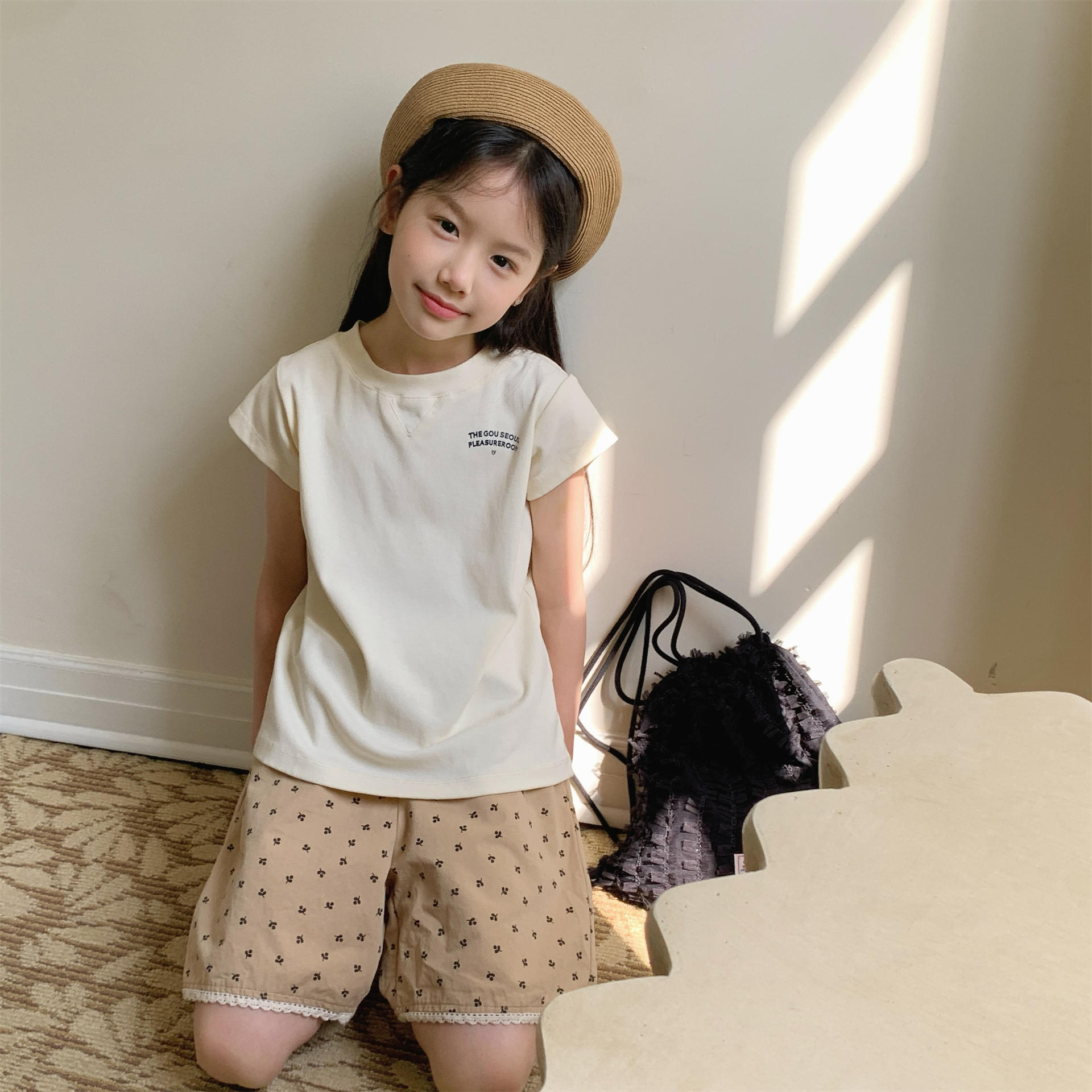 小草花邊短褲 (卡其/藍色)