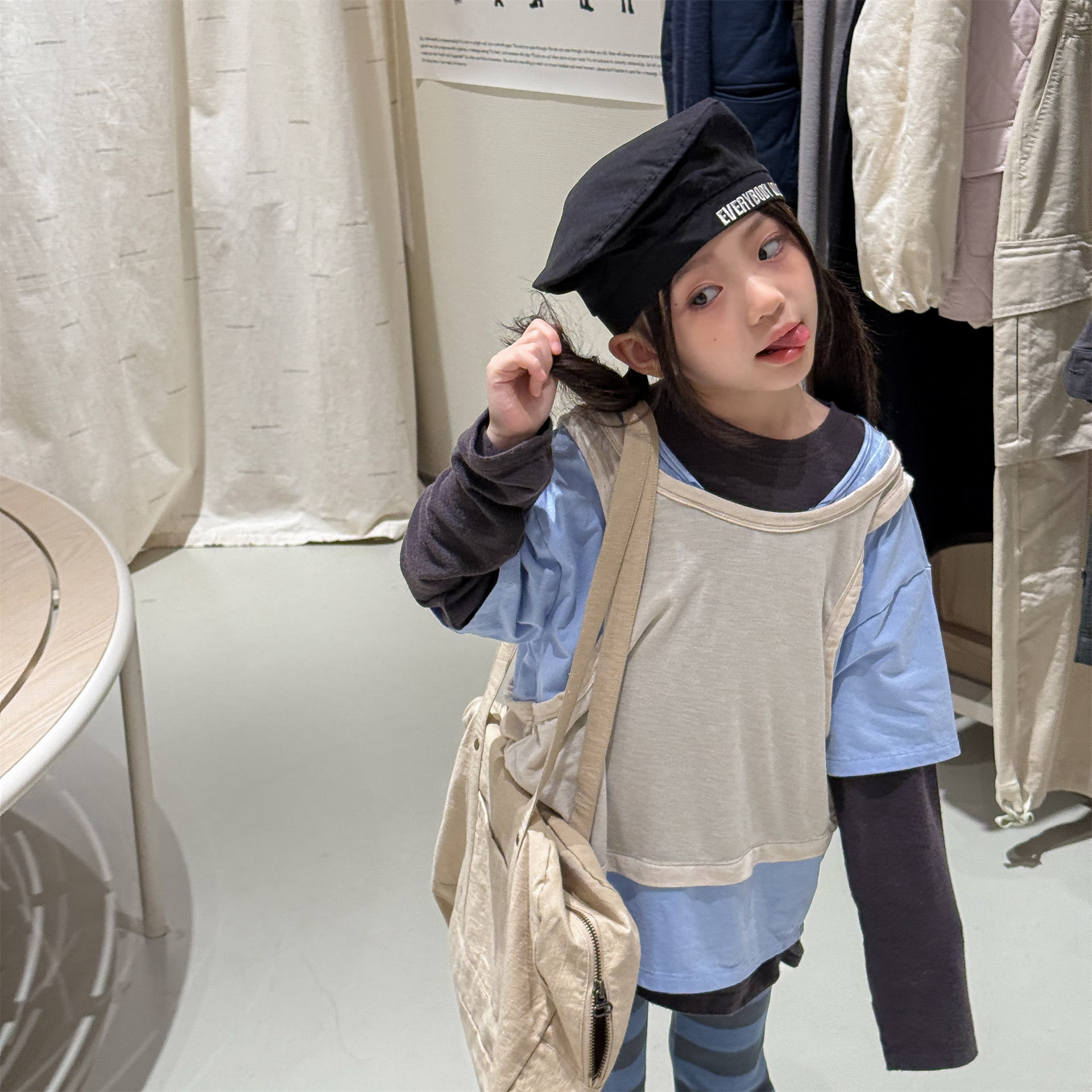 多層次假三件上衣 (灰/杏)