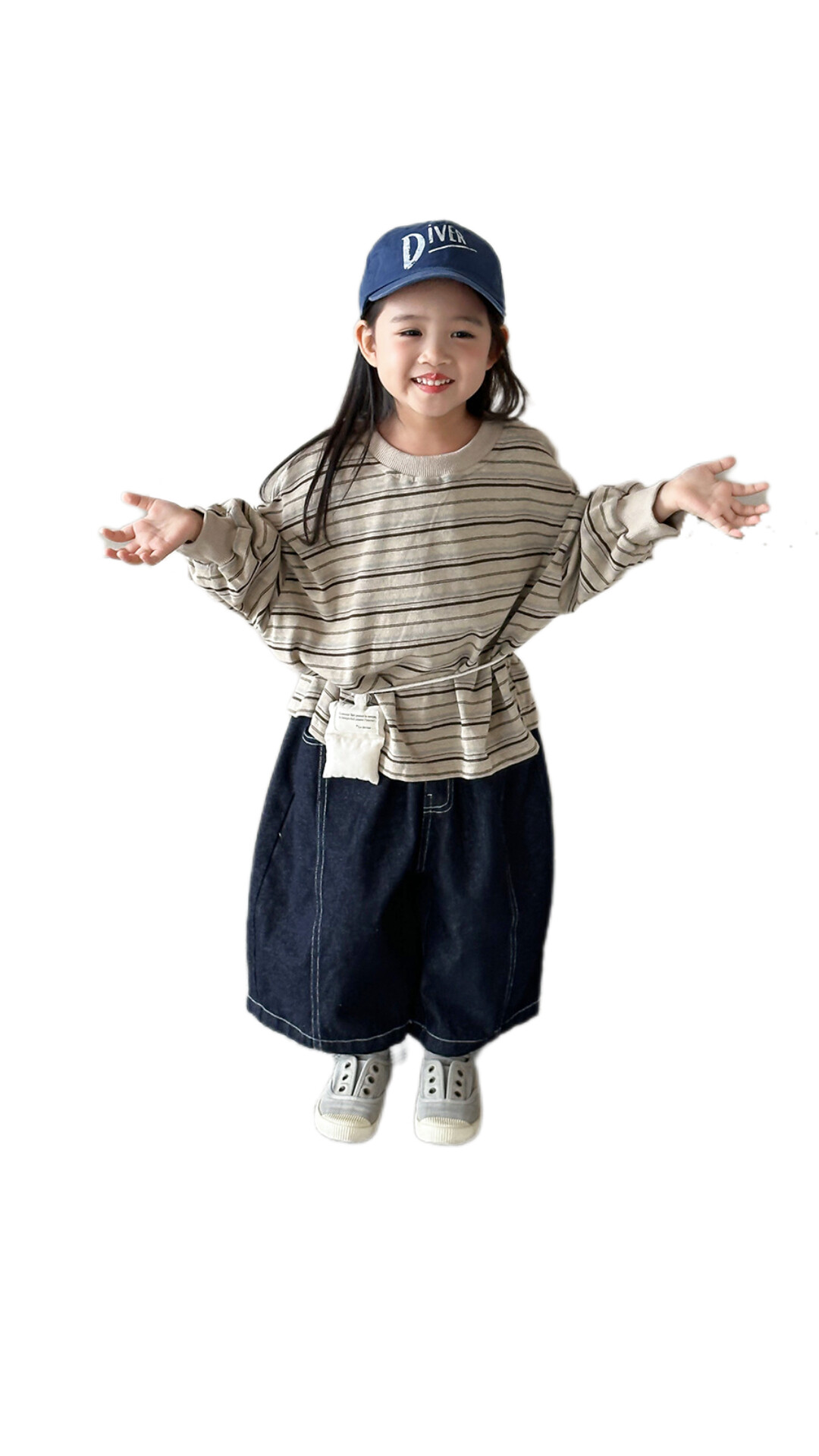 中性條紋寬版長T (卡其/黑咖/灰)