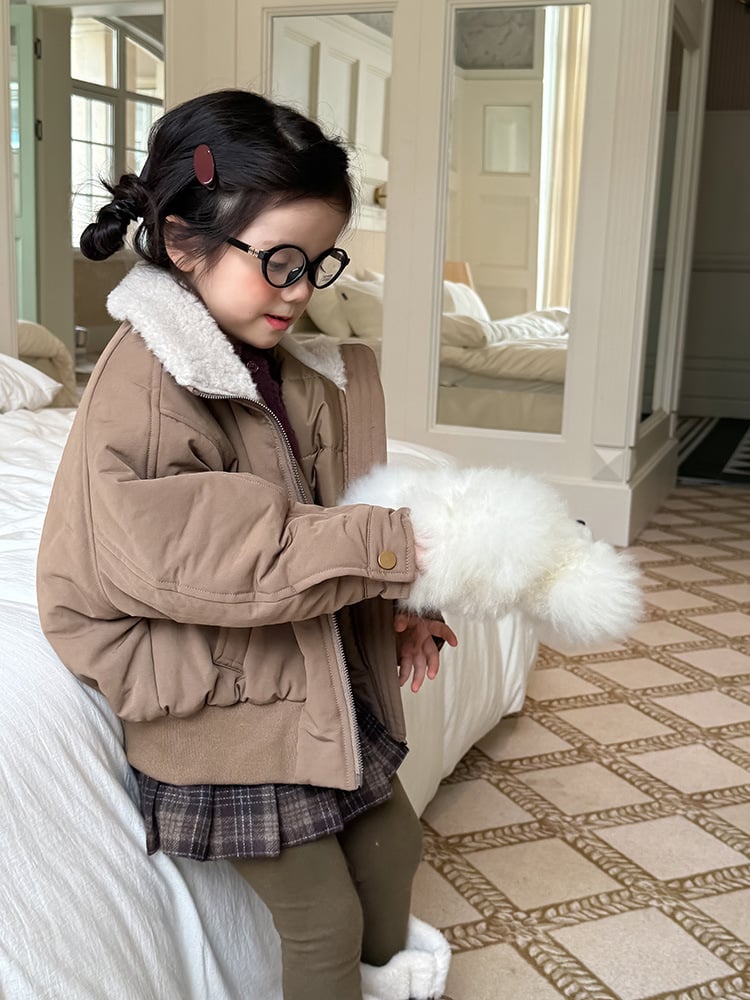 韓版男女童毛領外套 (咖/藍/黑)