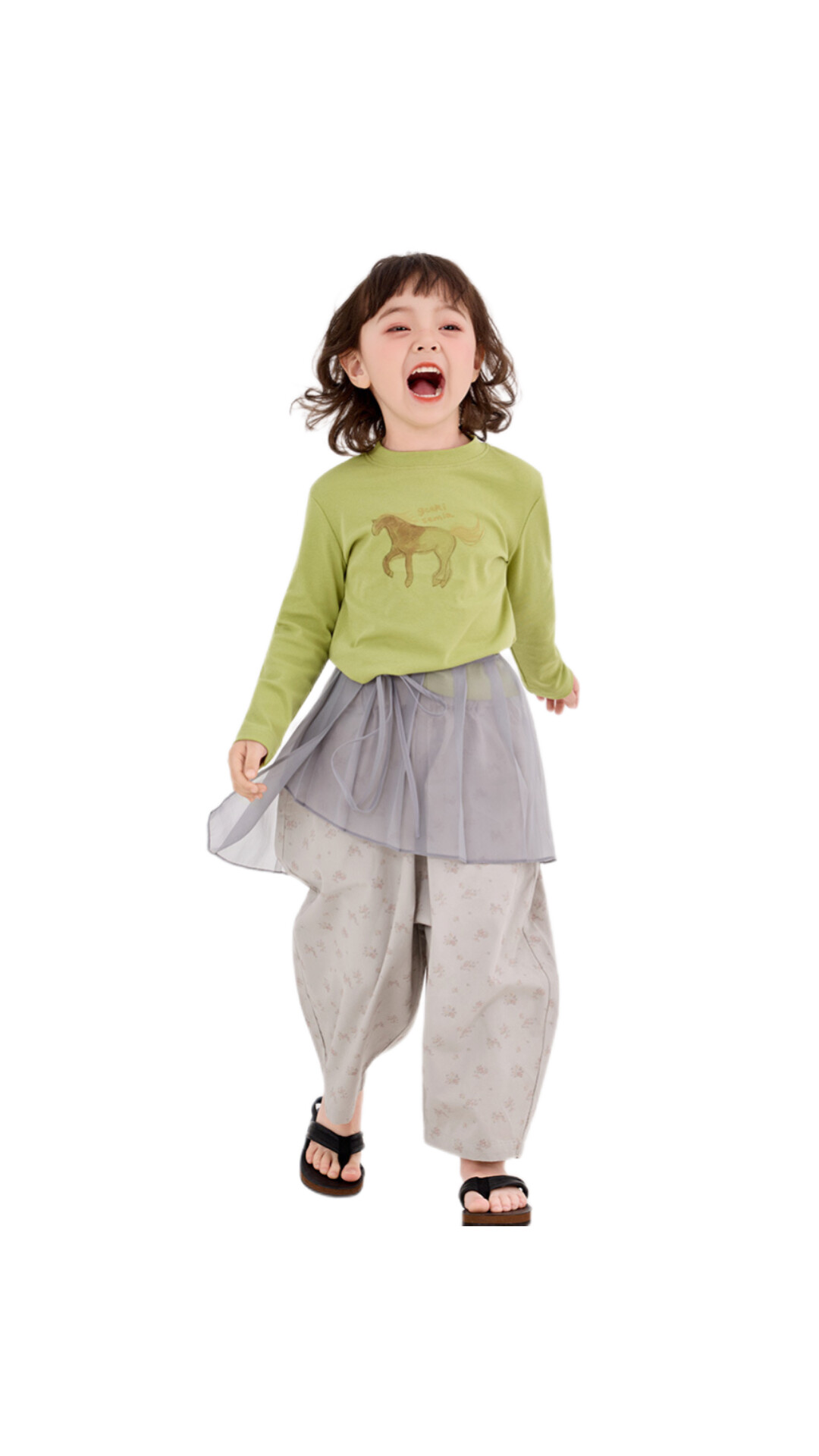 男女童彈性小馬長T (粉/綠)