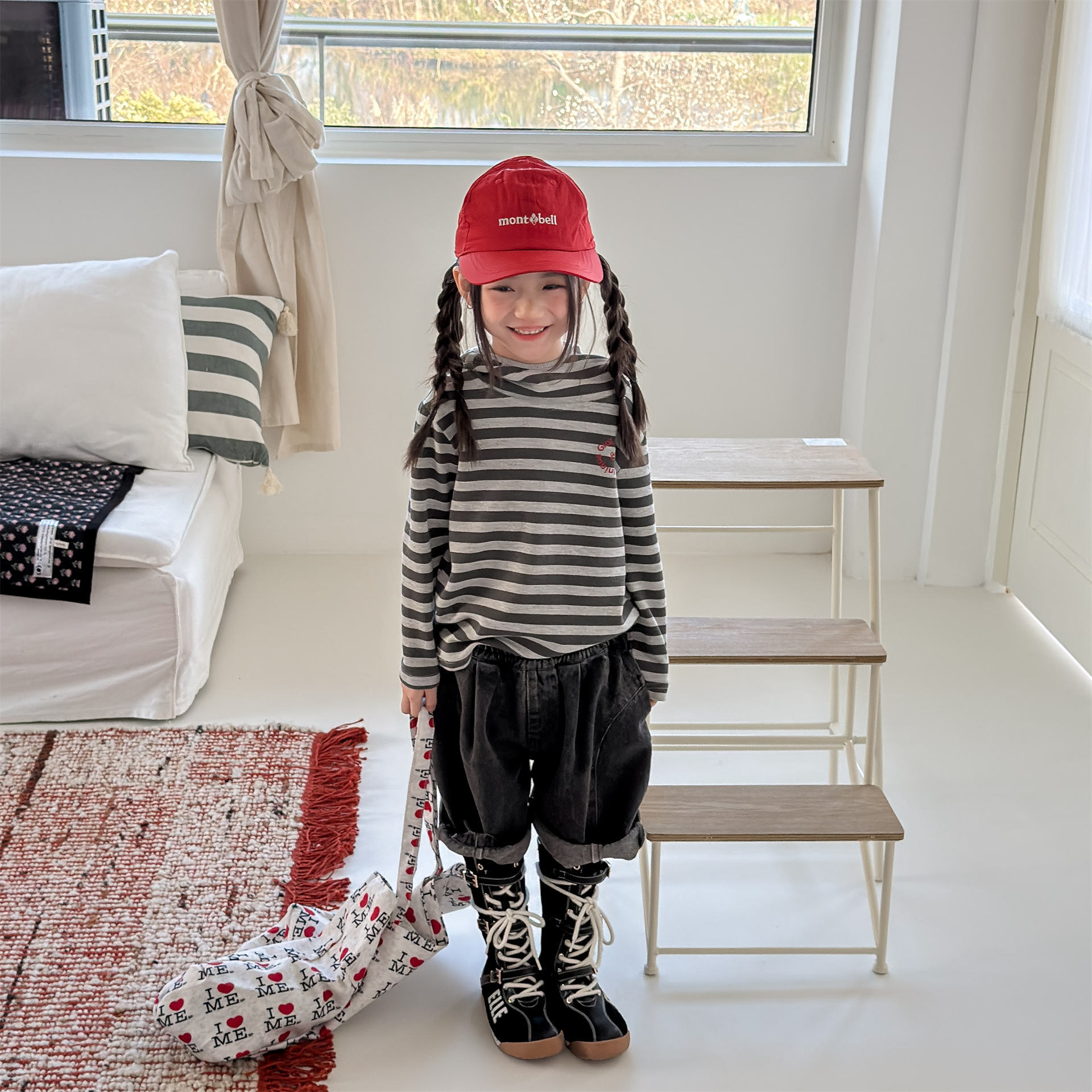 男女童牛仔五分褲 (黑/藍)