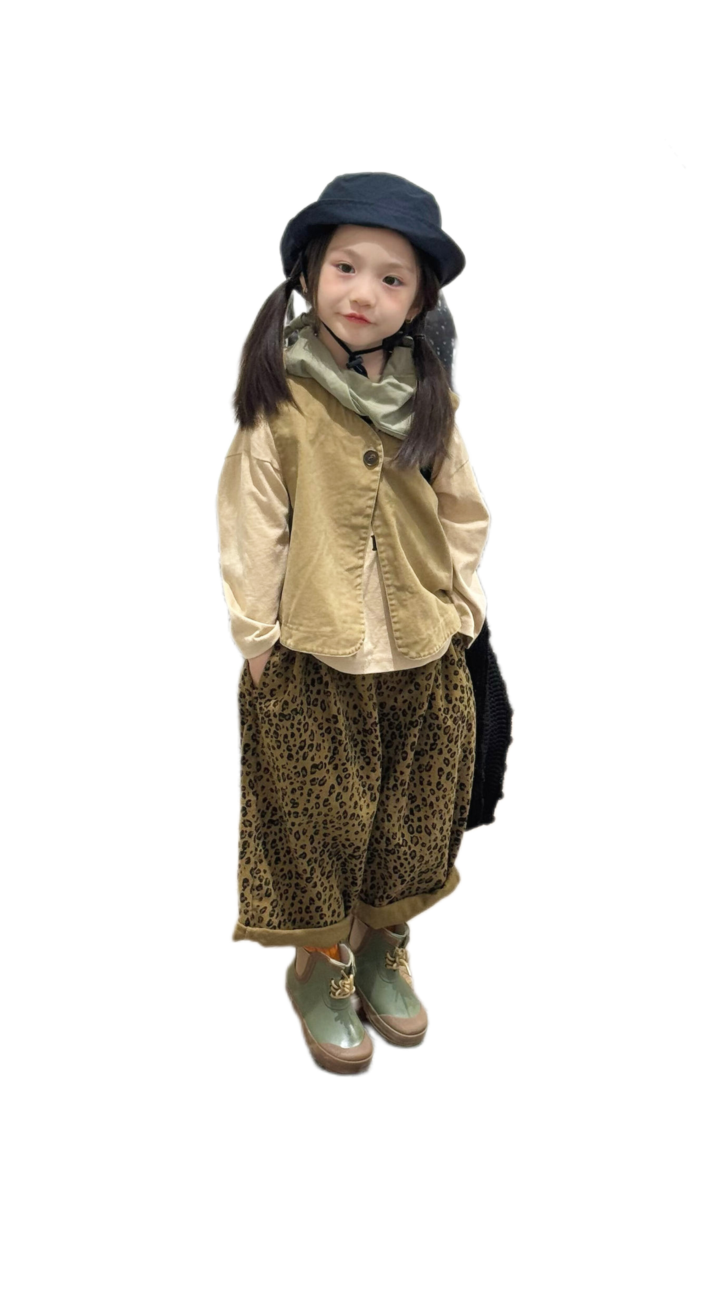 男女童豹紋闊腿裤 (藏青/卡其)