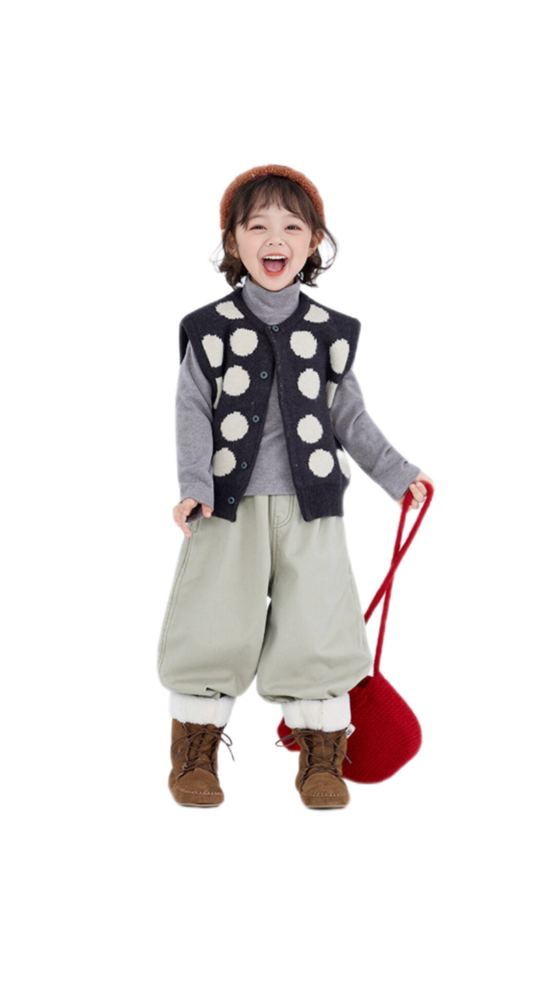 韓版男女童深灰圆領單排扣背心