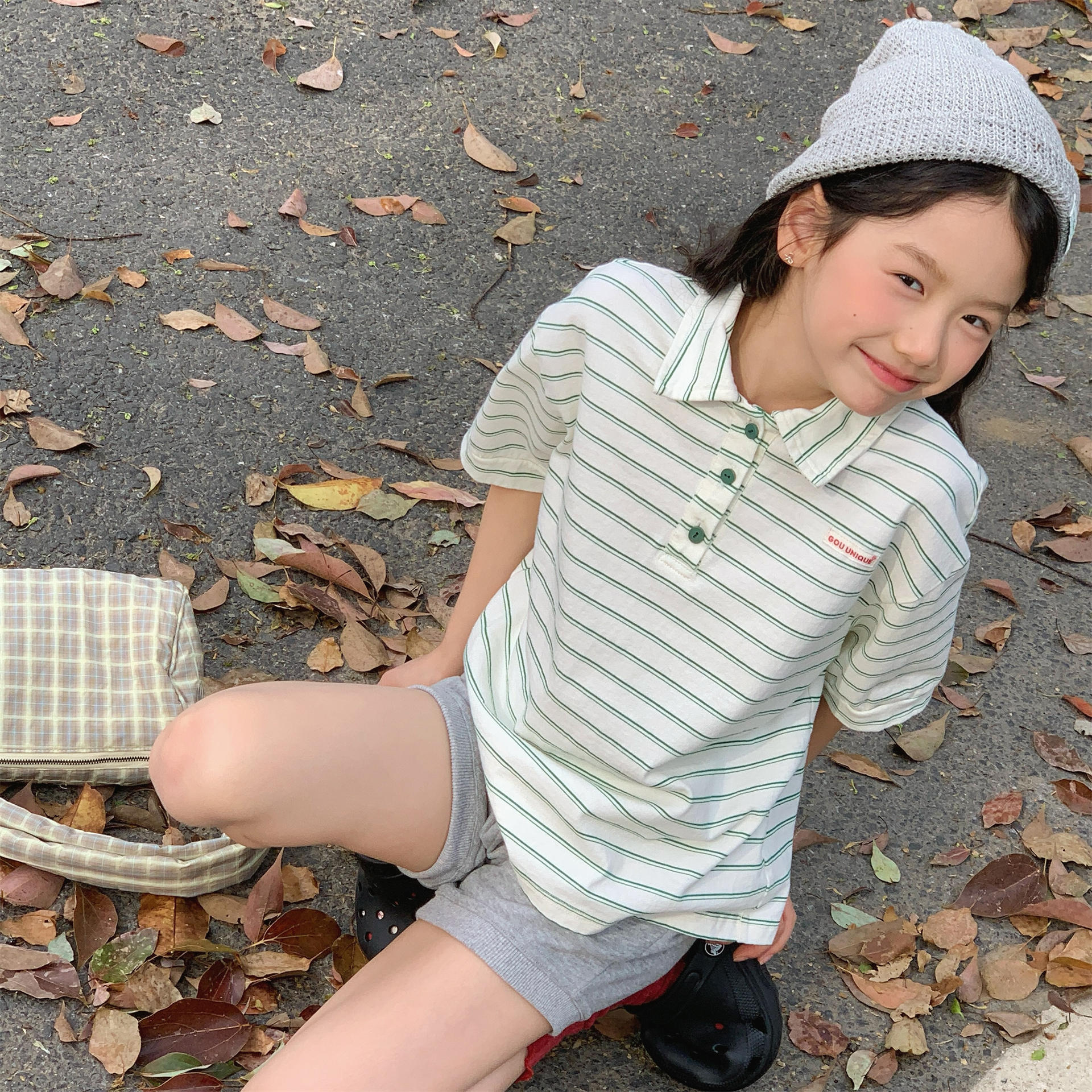 男女童條紋polo衫 (米/粉)