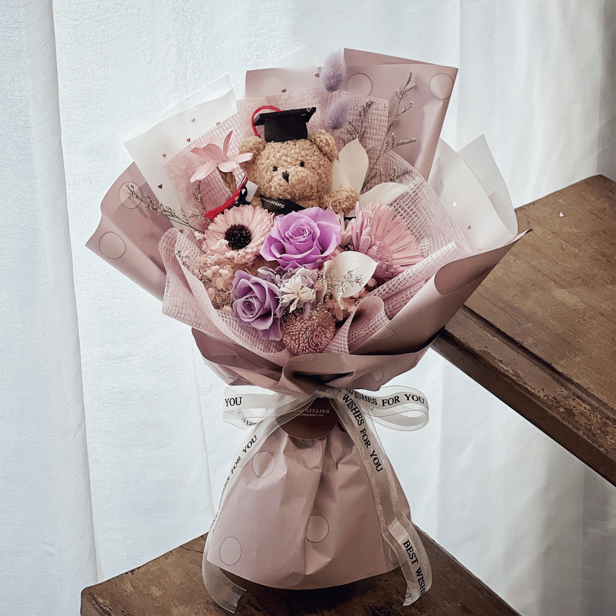 畢業小熊乾燥花束(大）