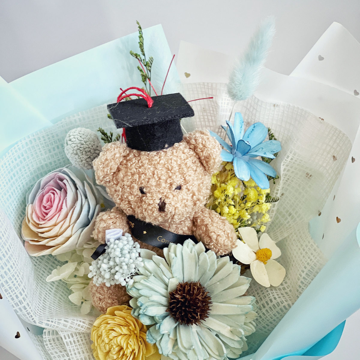 畢業小熊乾燥花束(小）