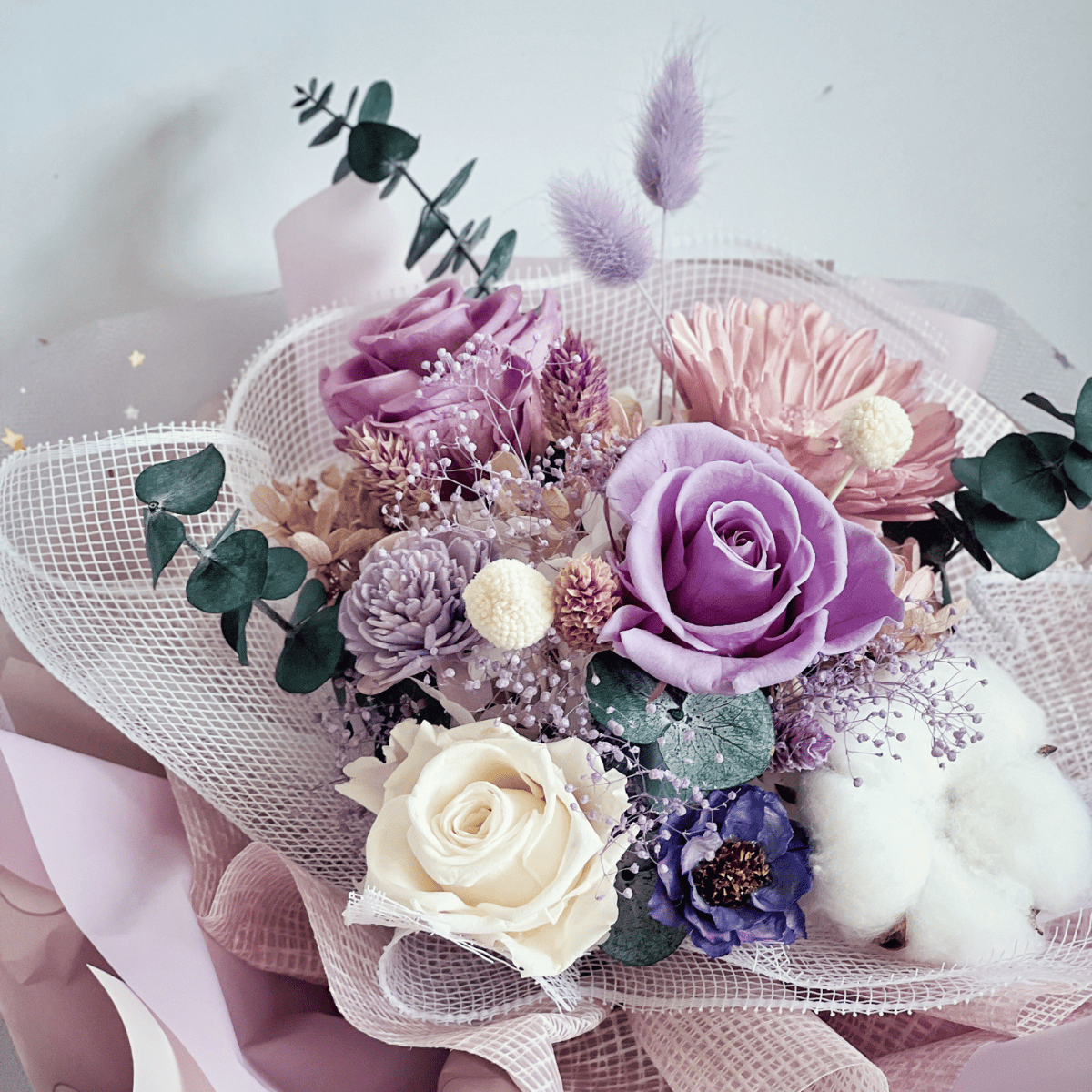 紫色永生玫瑰花束