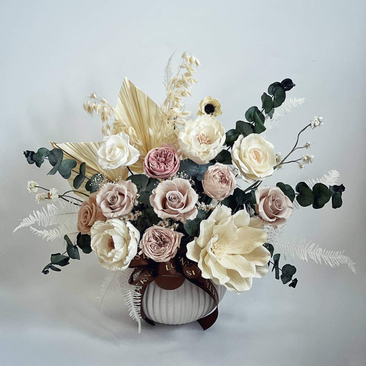 奶茶色永生玫瑰盆花(大型）