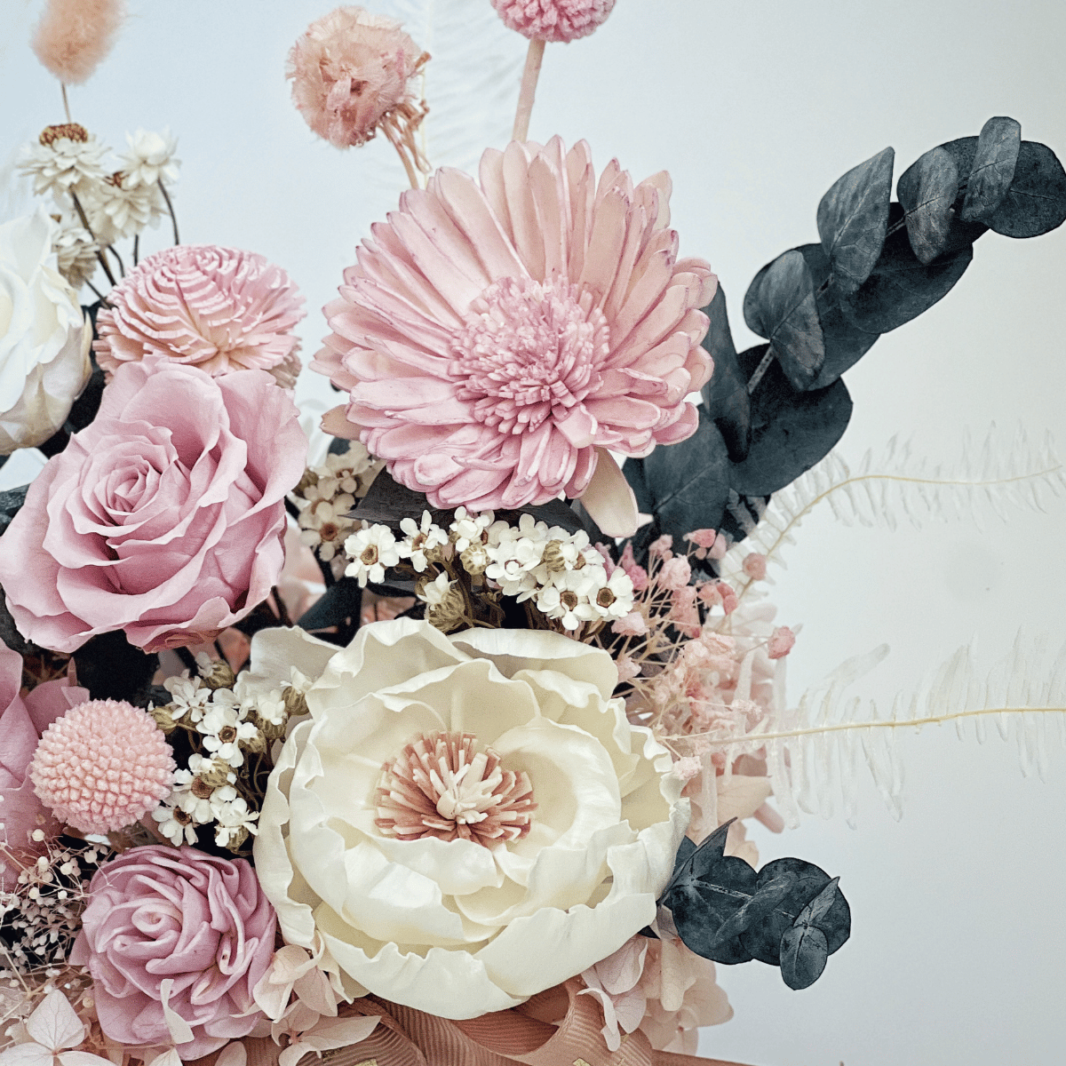 柔霧粉紅永生玫瑰盆花(小型）