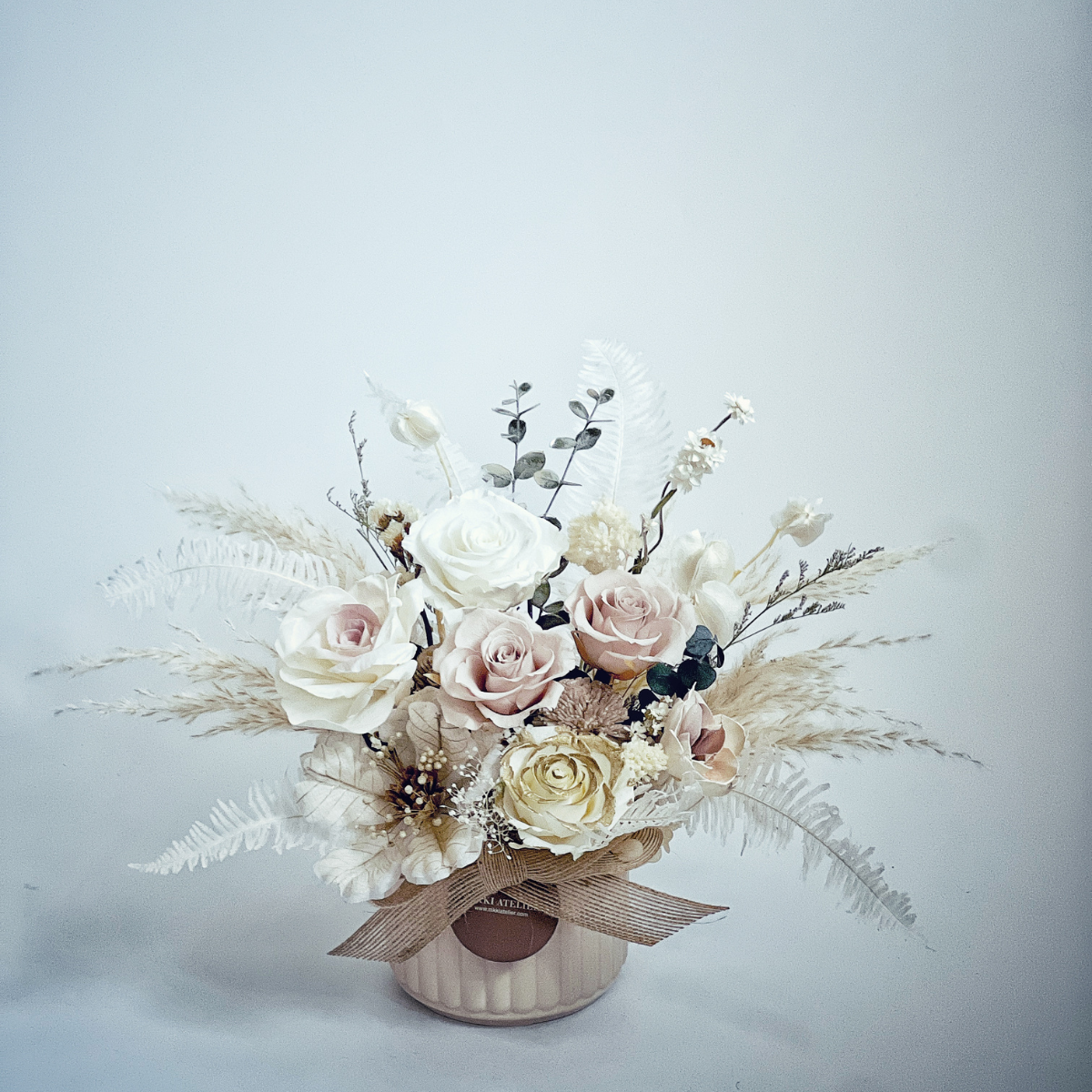 英倫奶茶永生玫瑰盆花(中型）