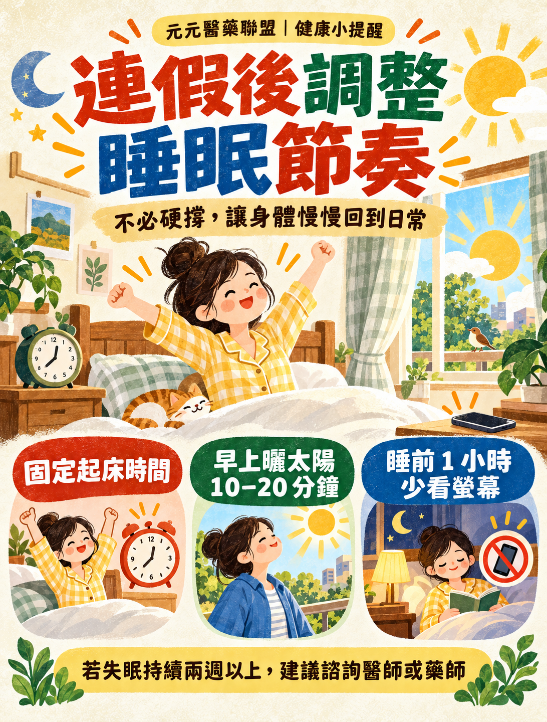 連假後調整睡眠節奏｜3 個方法找回規律作息｜元元醫藥聯盟