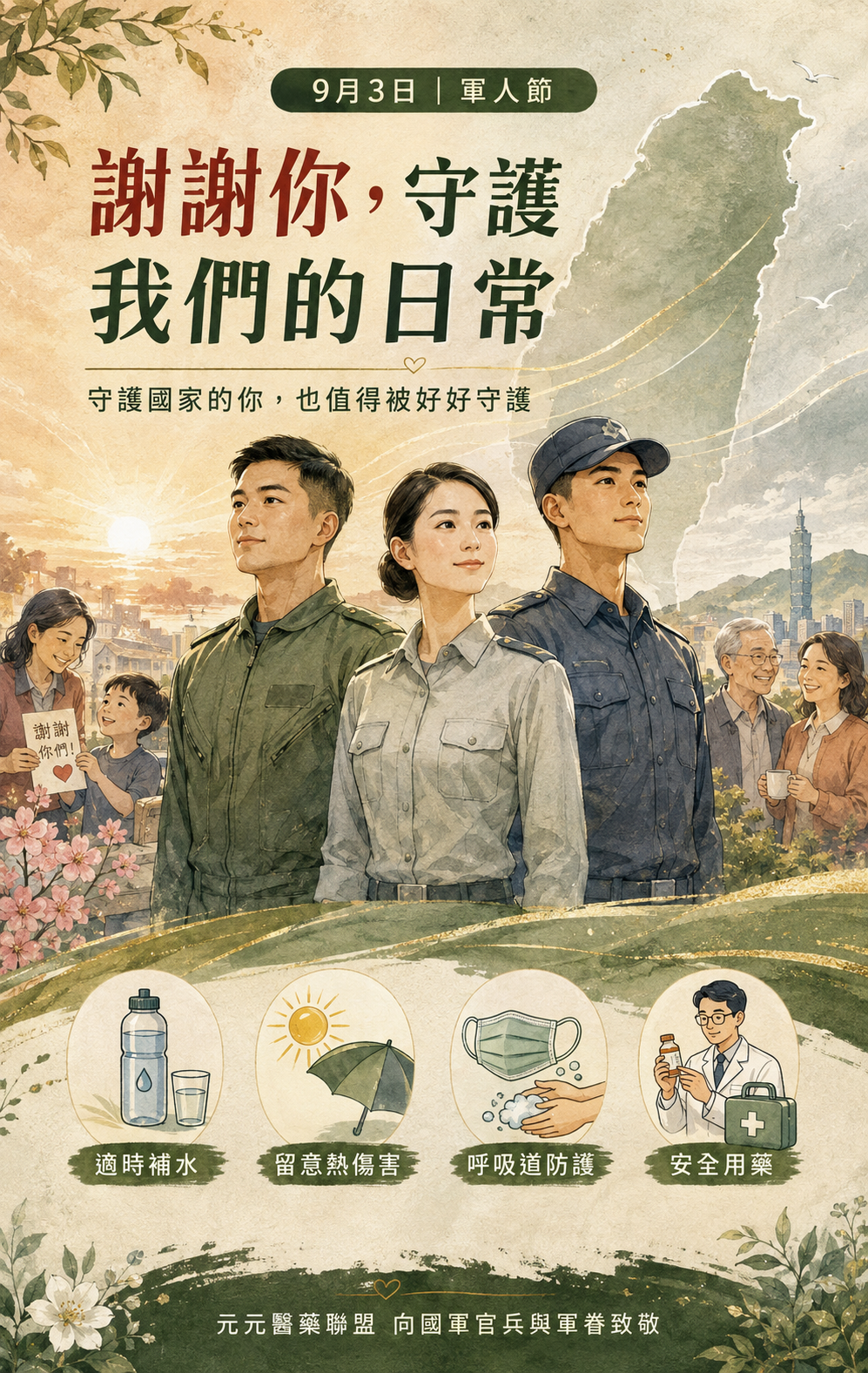 9月3日軍人節健康守護｜補水防熱、呼吸道防護與安全用藥